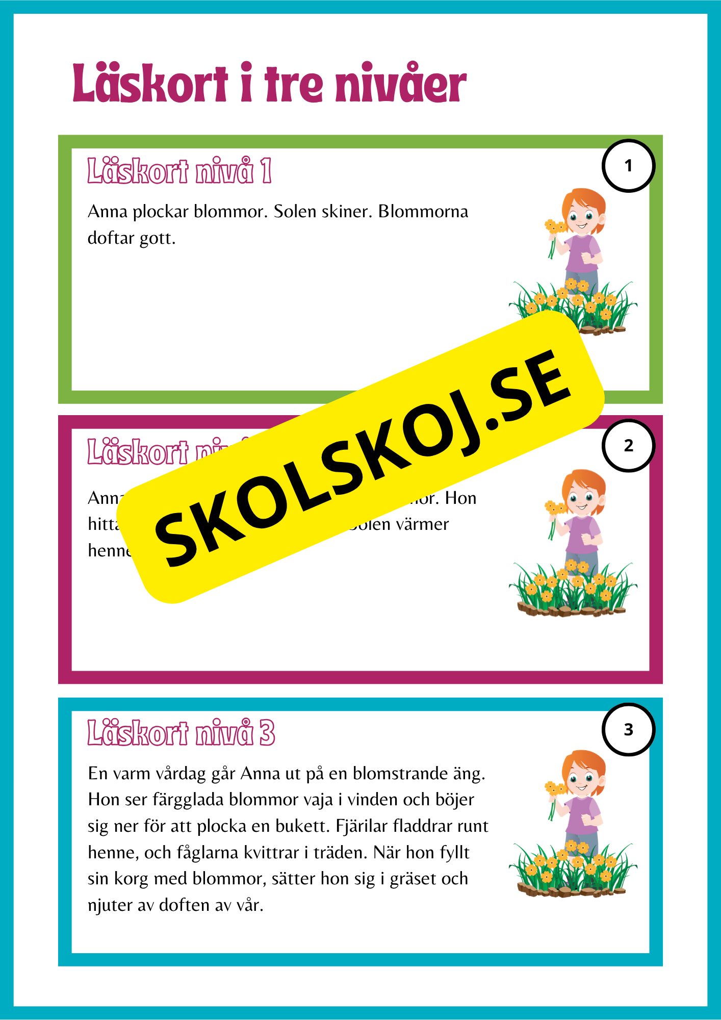 Läskort i tre nivåer- 60 st