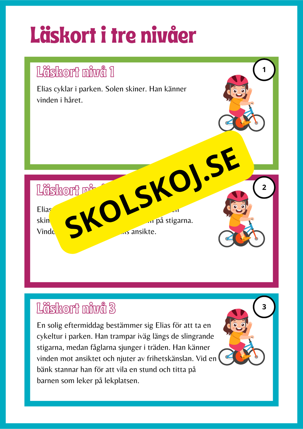Läskort i tre nivåer- 60 st