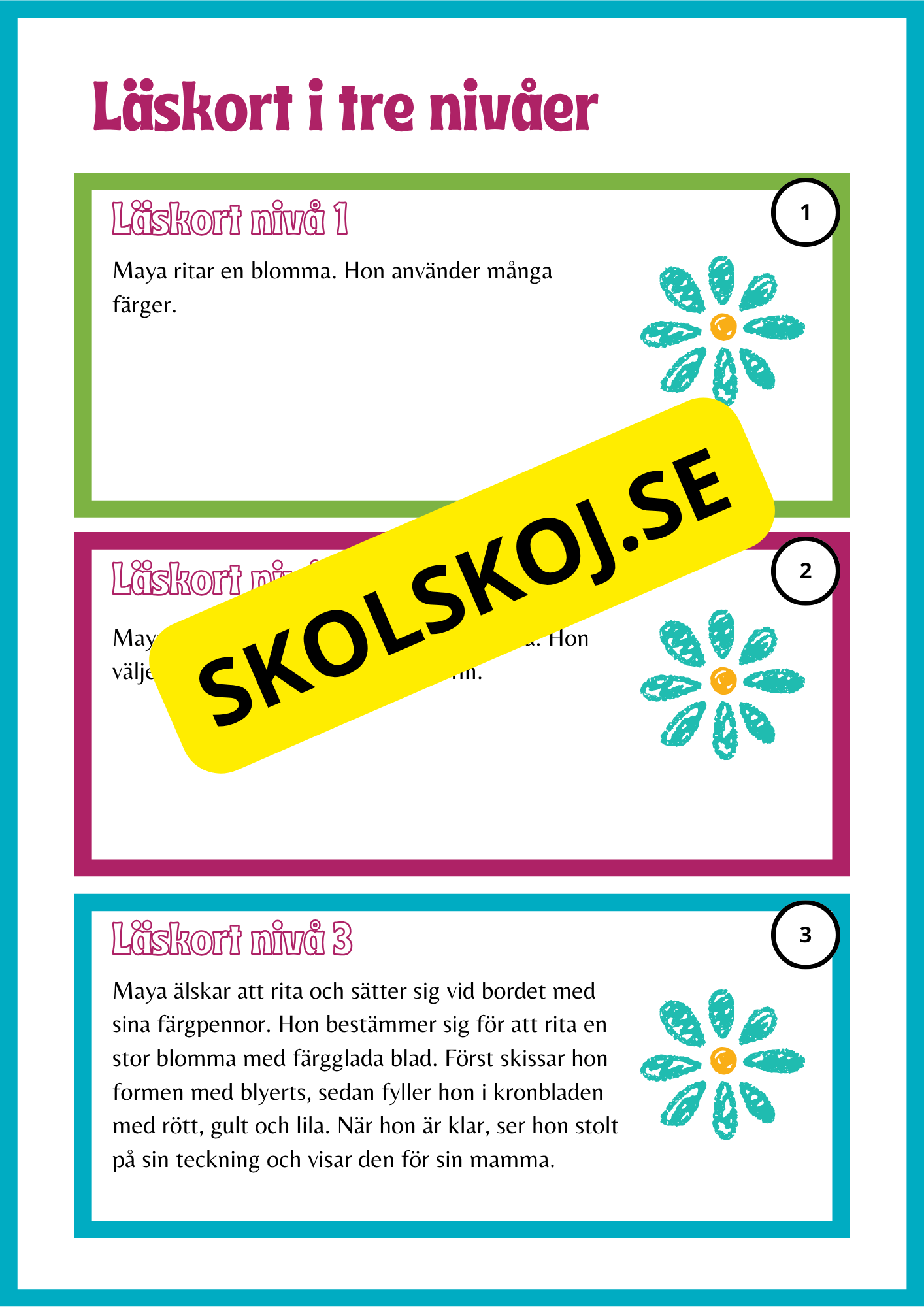 Läskort i tre nivåer- 60 st