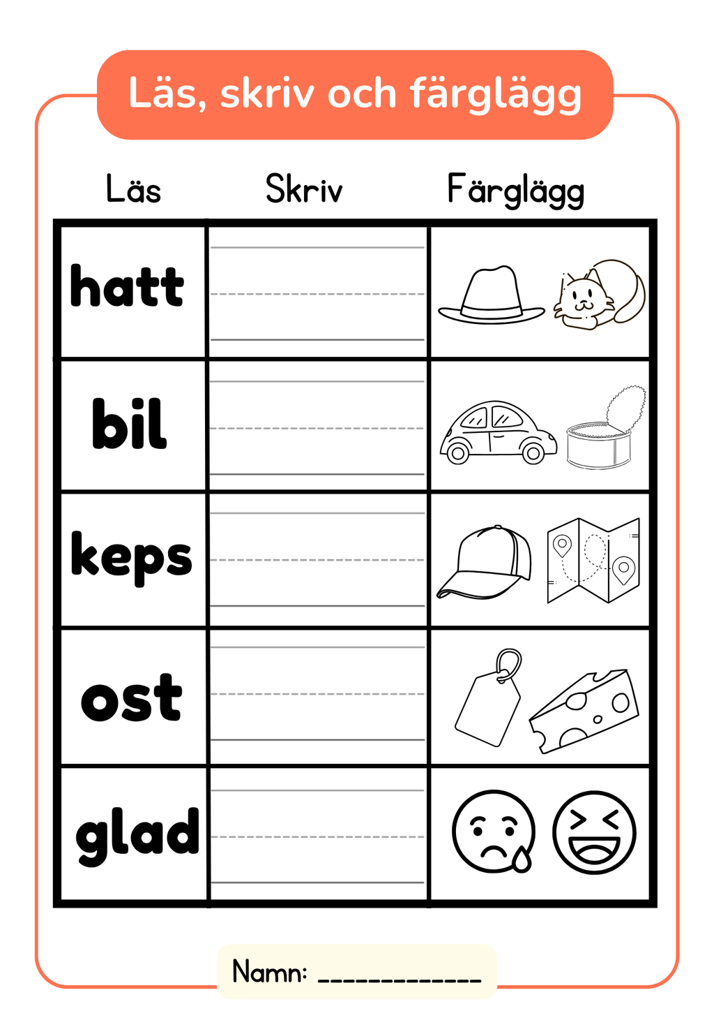 Läs, skriv och färglägg