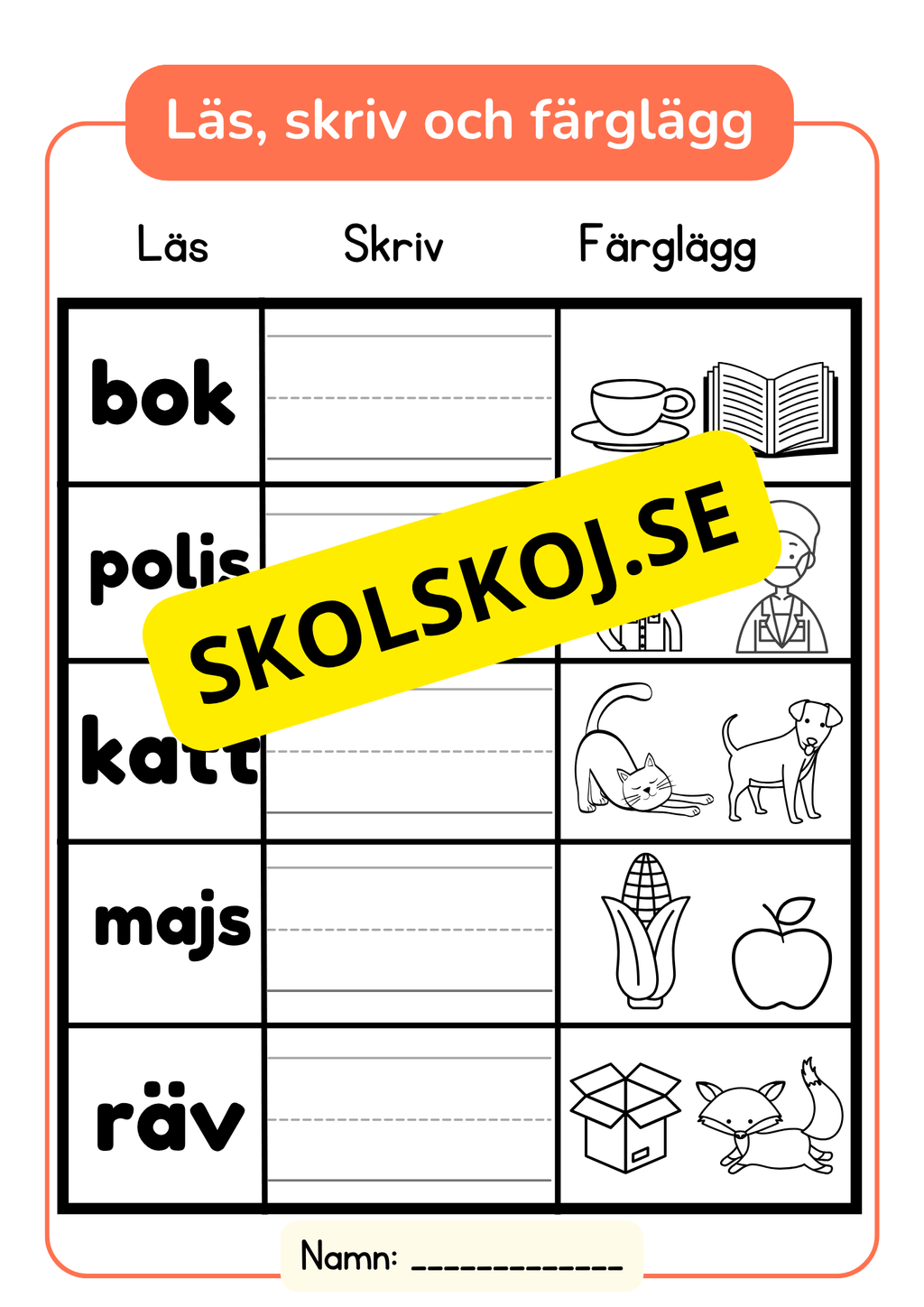 Läs, skriv och färglägg