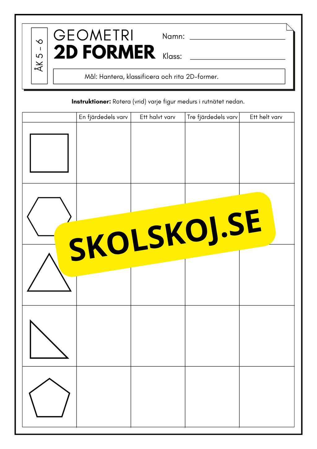 Lek med geometri: Uppgifter om rotation, spegling och translation - Åk 5 - 6