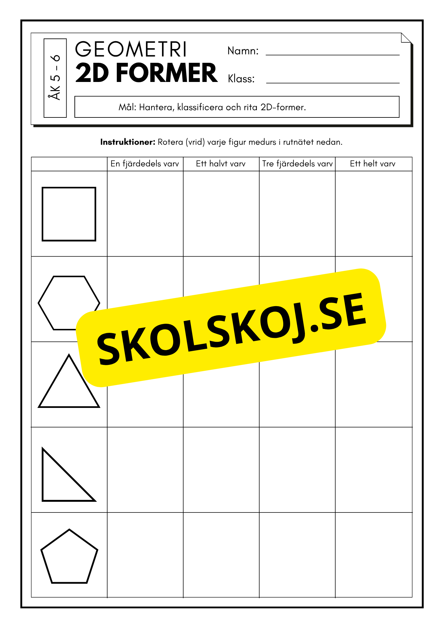Lek med geometri: Uppgifter om rotation, spegling och translation - Åk 5 - 6