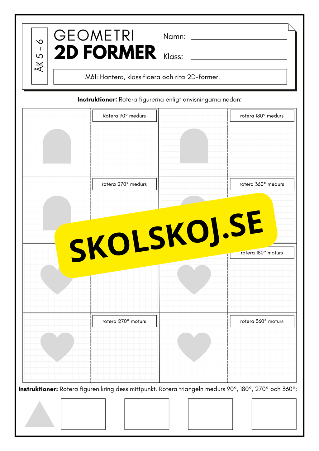 Lek med geometri: Uppgifter om rotation, spegling och translation - Åk 5 - 6