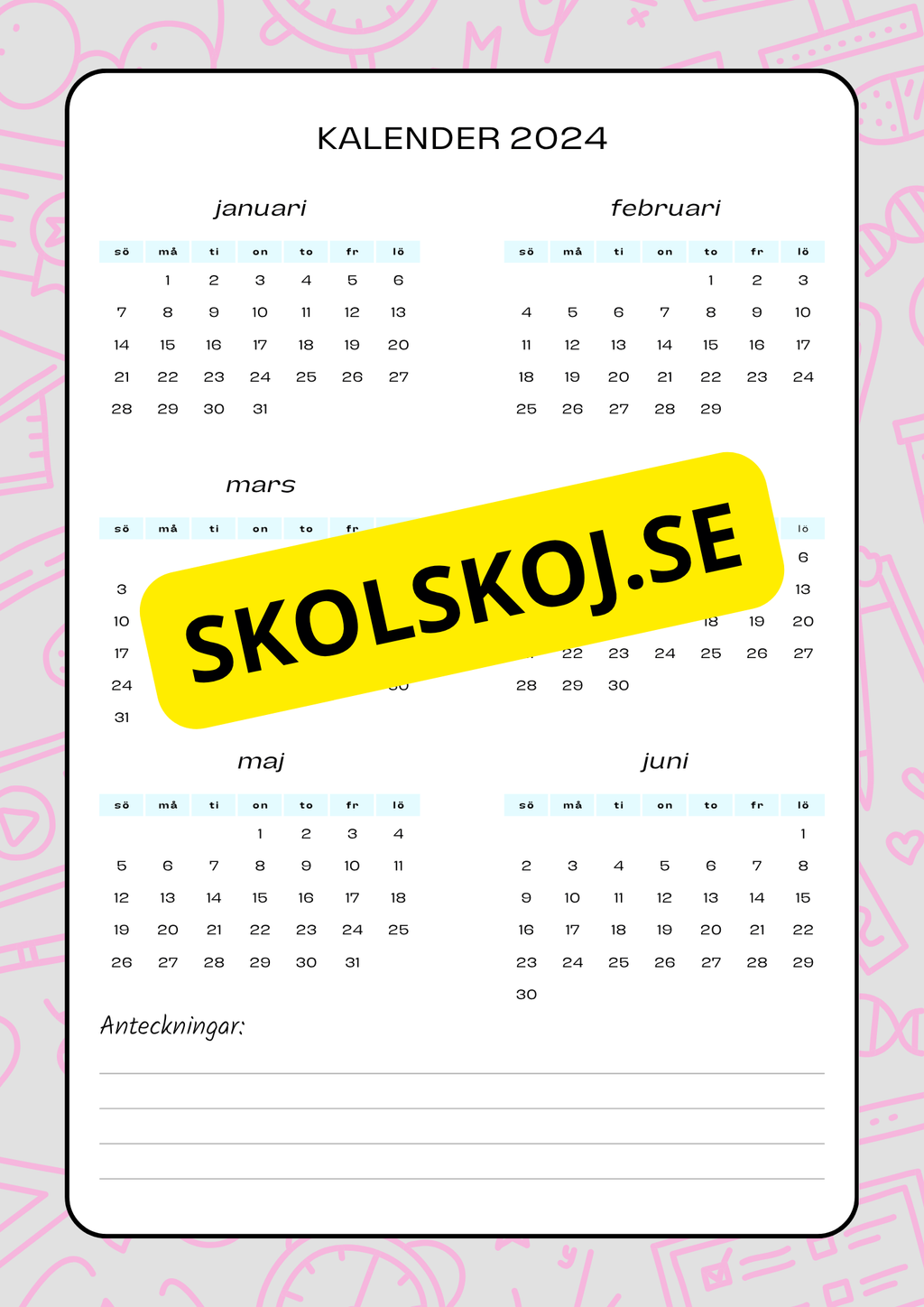 Lektionsplanering för klasslärare - Redigerbar (29 sidor)