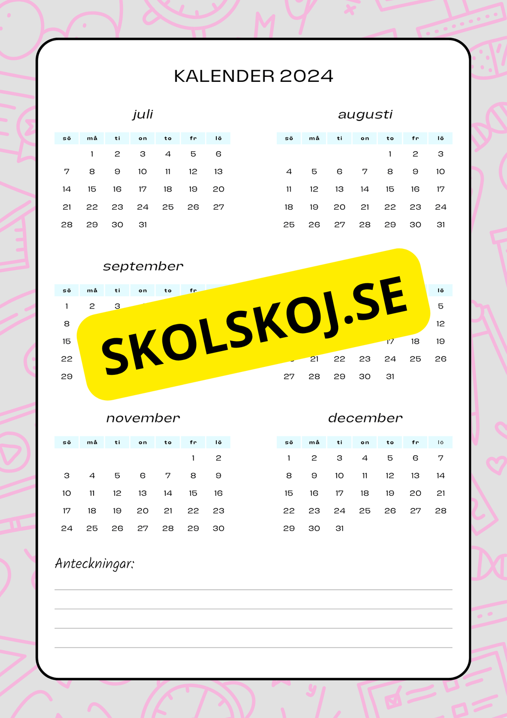Lektionsplanering för klasslärare - Redigerbar (29 sidor)