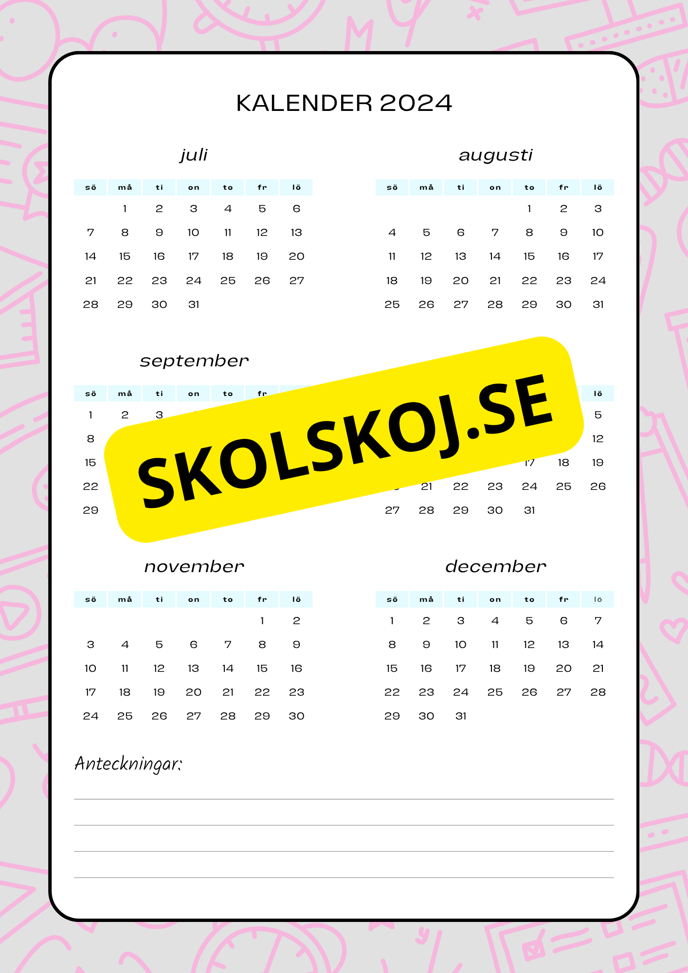 Lektionsplanering för klasslärare - Redigerbar (29 sidor)