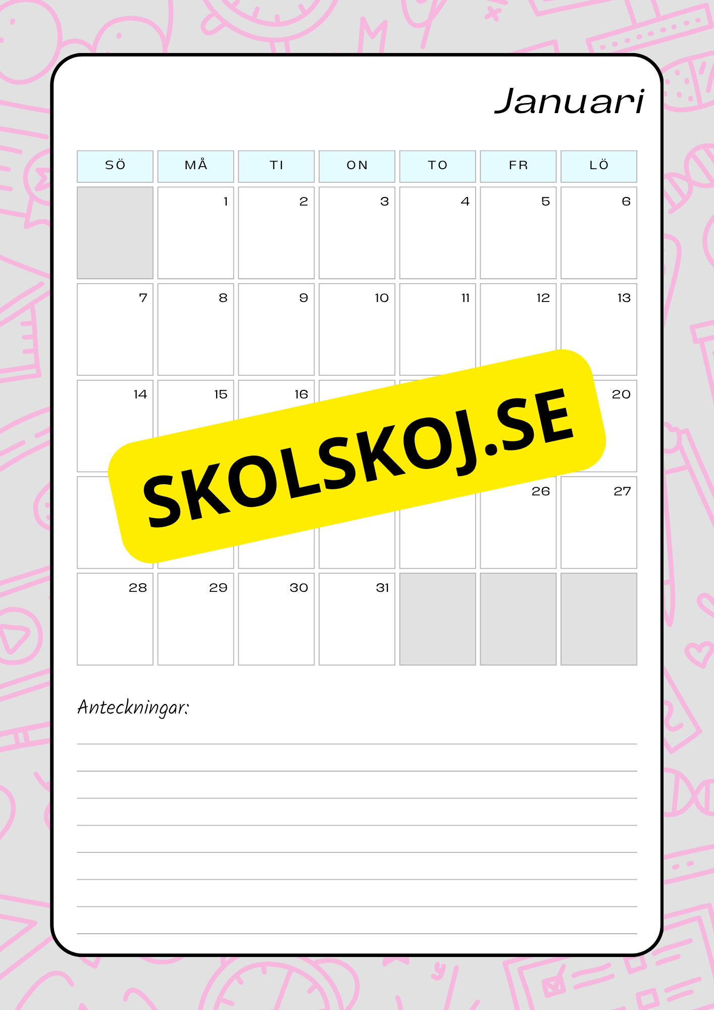 Lektionsplanering för klasslärare - Redigerbar (29 sidor)