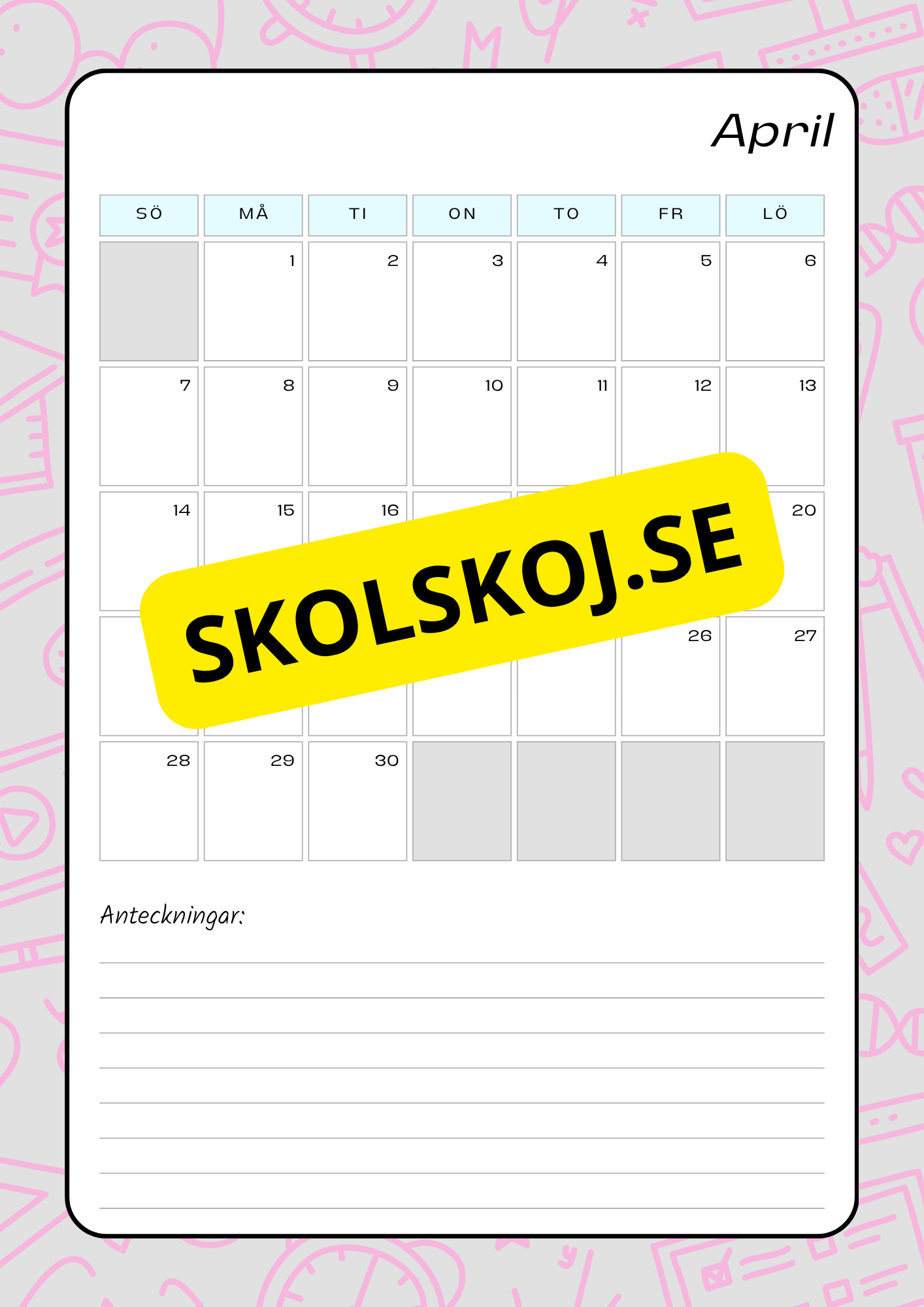Lektionsplanering för klasslärare - Redigerbar (29 sidor)