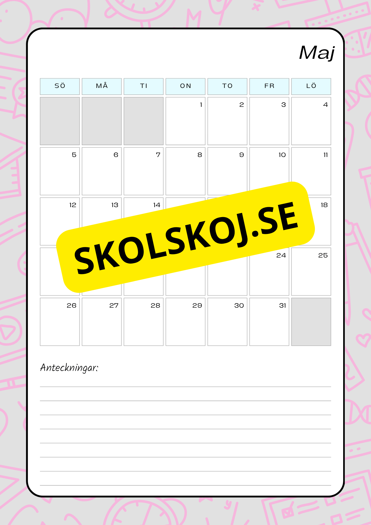 Lektionsplanering för klasslärare - Redigerbar (29 sidor)
