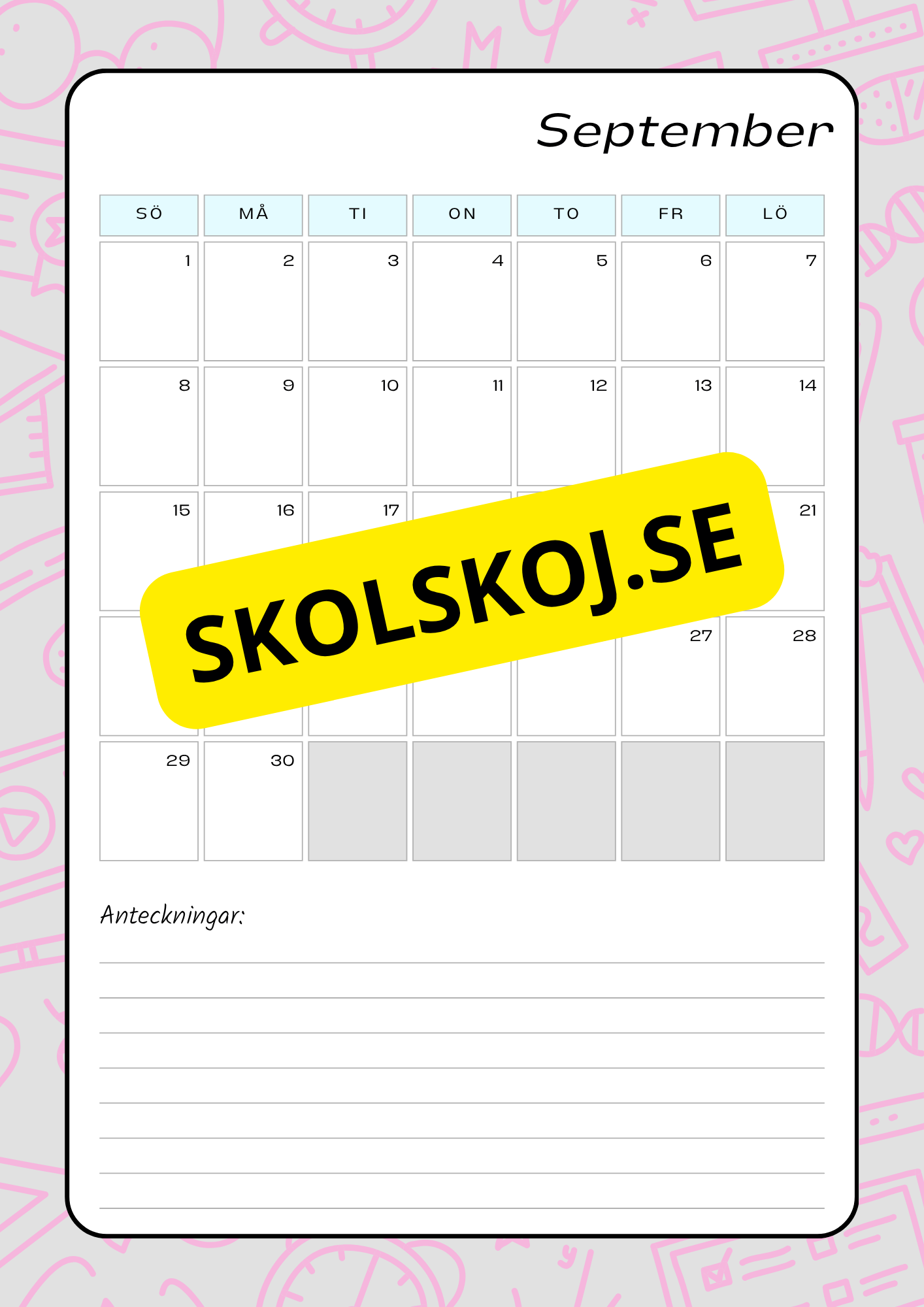 Lektionsplanering för klasslärare - Redigerbar (29 sidor)