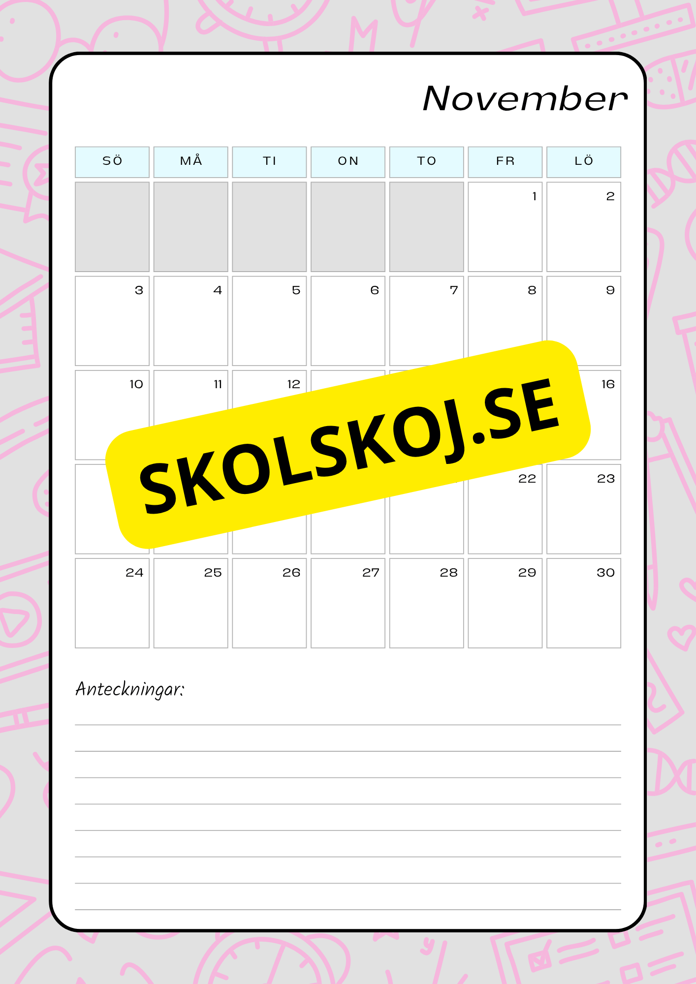 Lektionsplanering för klasslärare - Redigerbar (29 sidor)