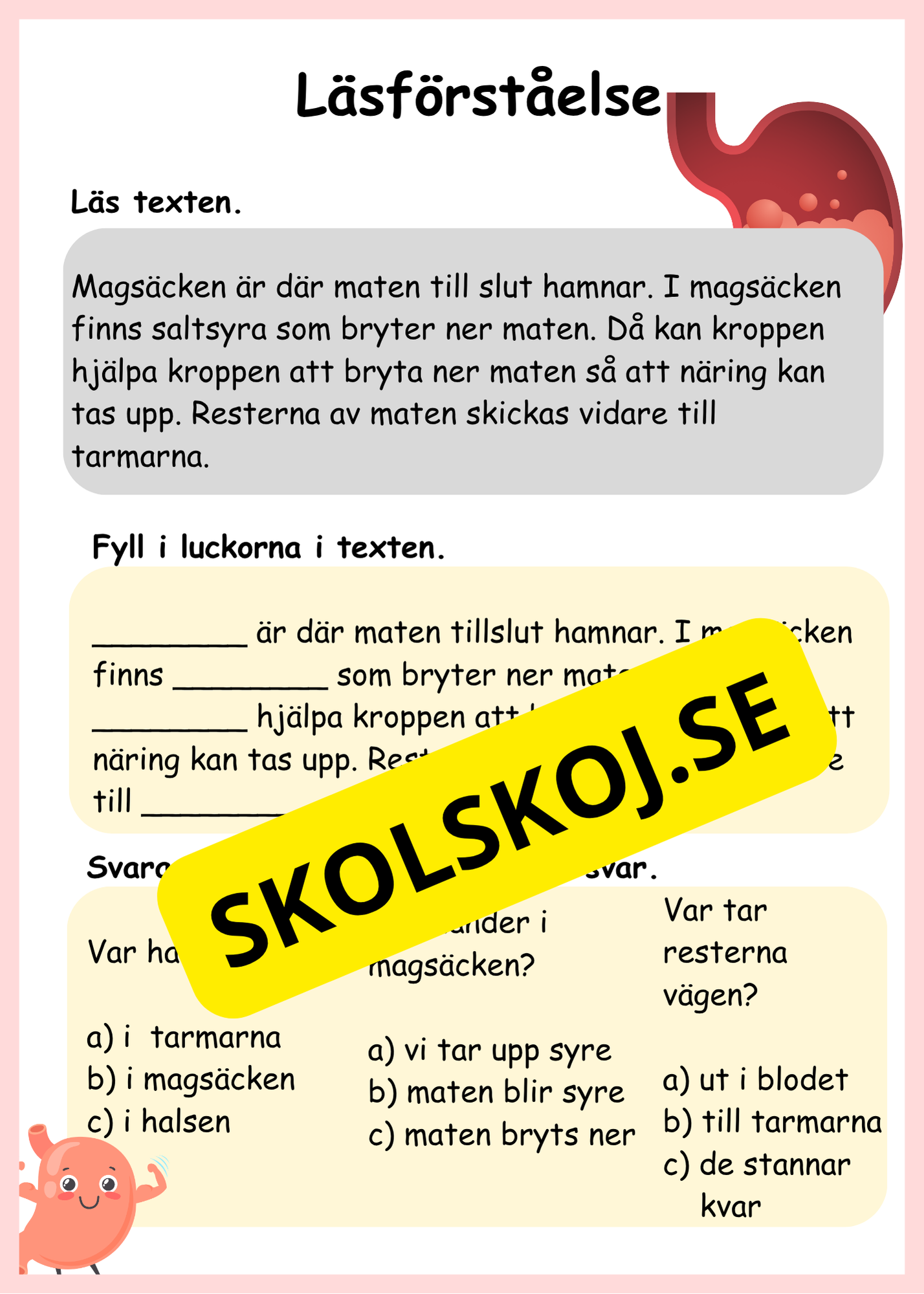 Lite om min kropp - Paket - Läsförståelse