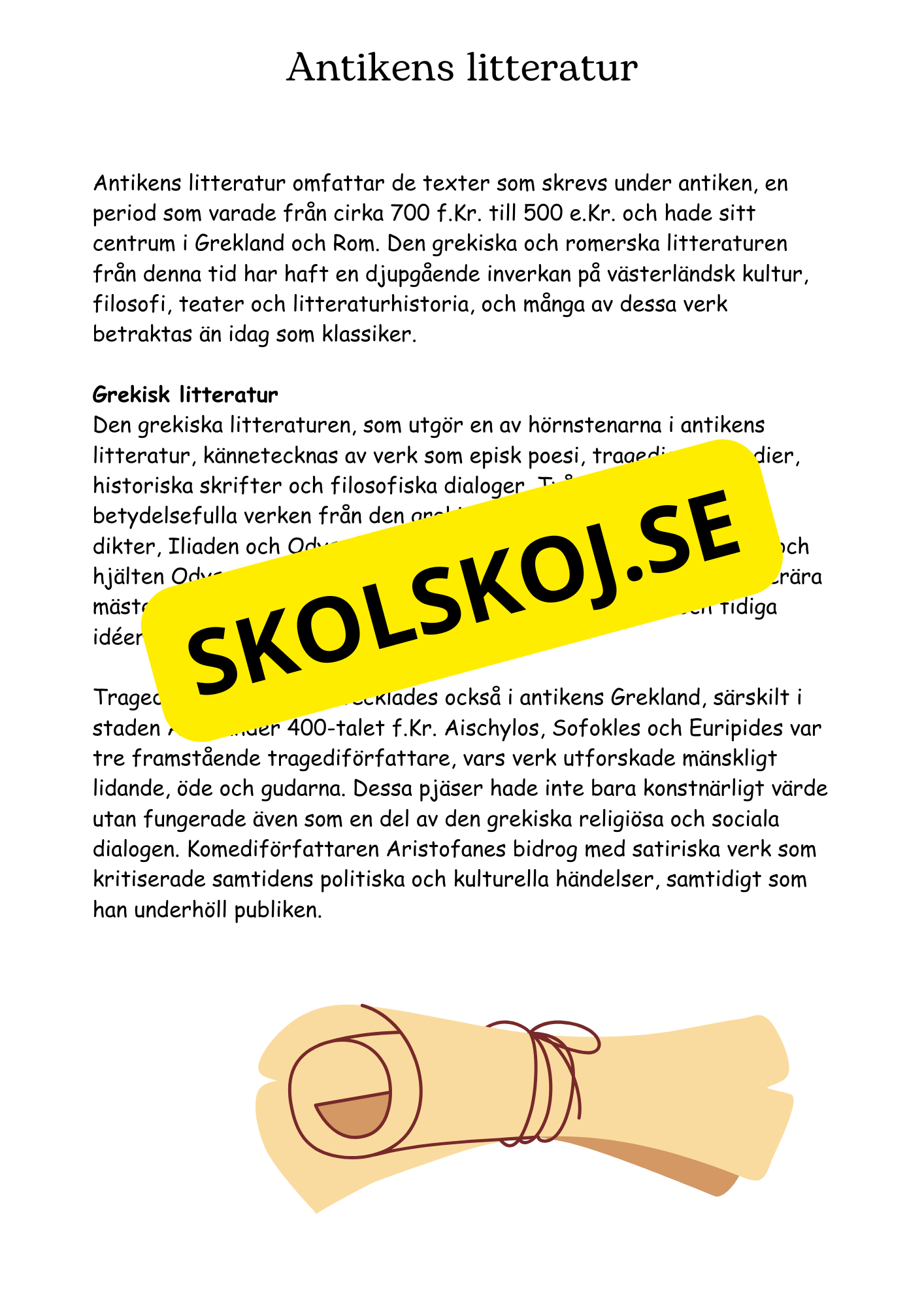 Litteraturhistoria antiken - Läsförståelse + Frågor