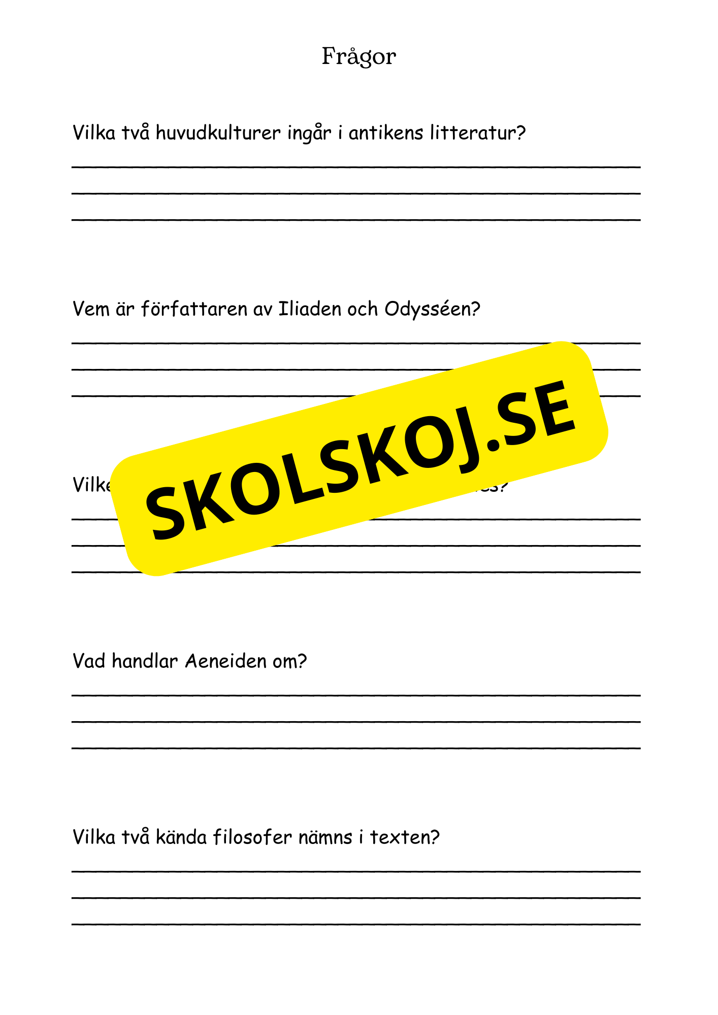 Litteraturhistoria antiken - Läsförståelse + Frågor
