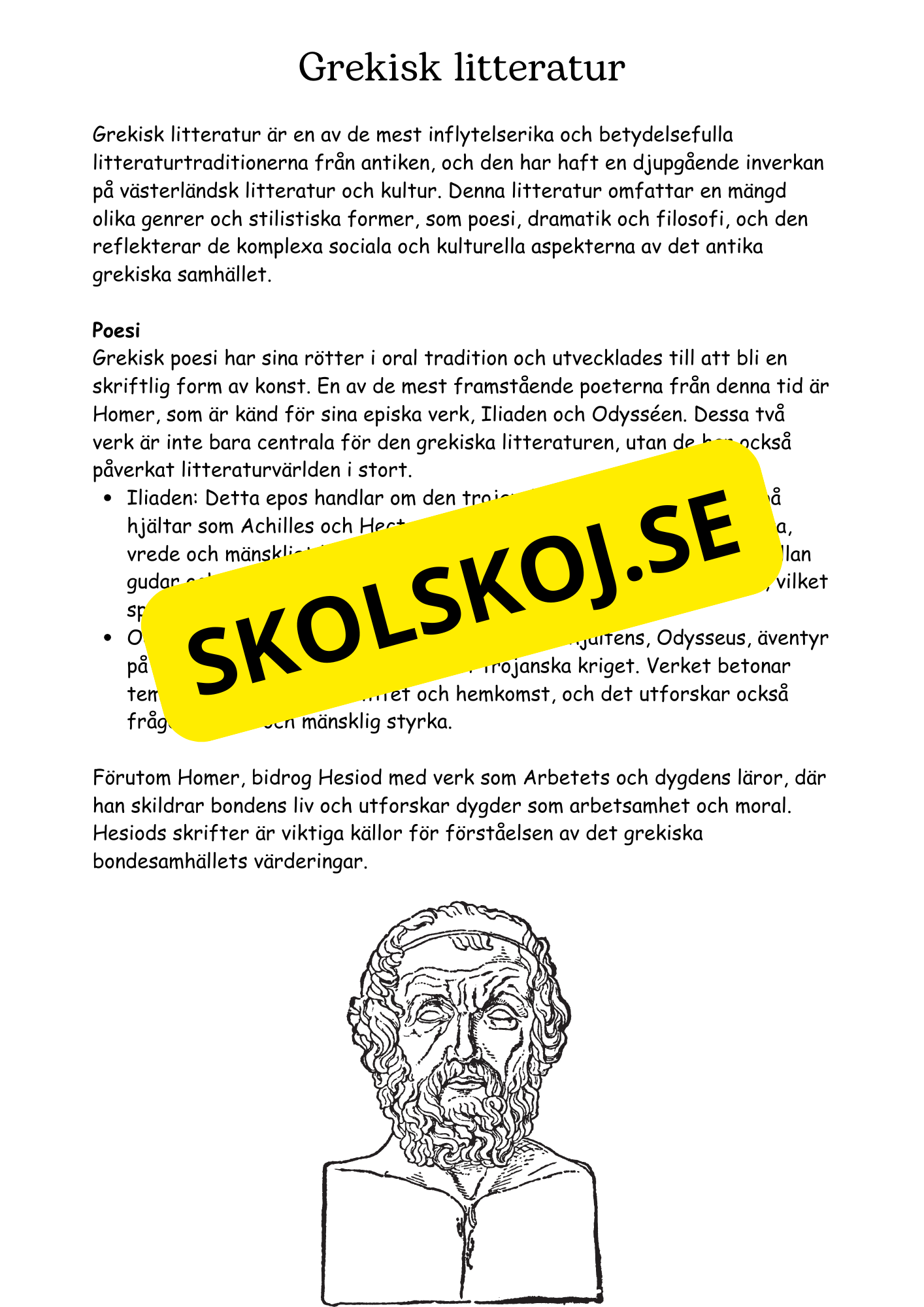 Litteraturhistoria antiken - Läsförståelse + Frågor