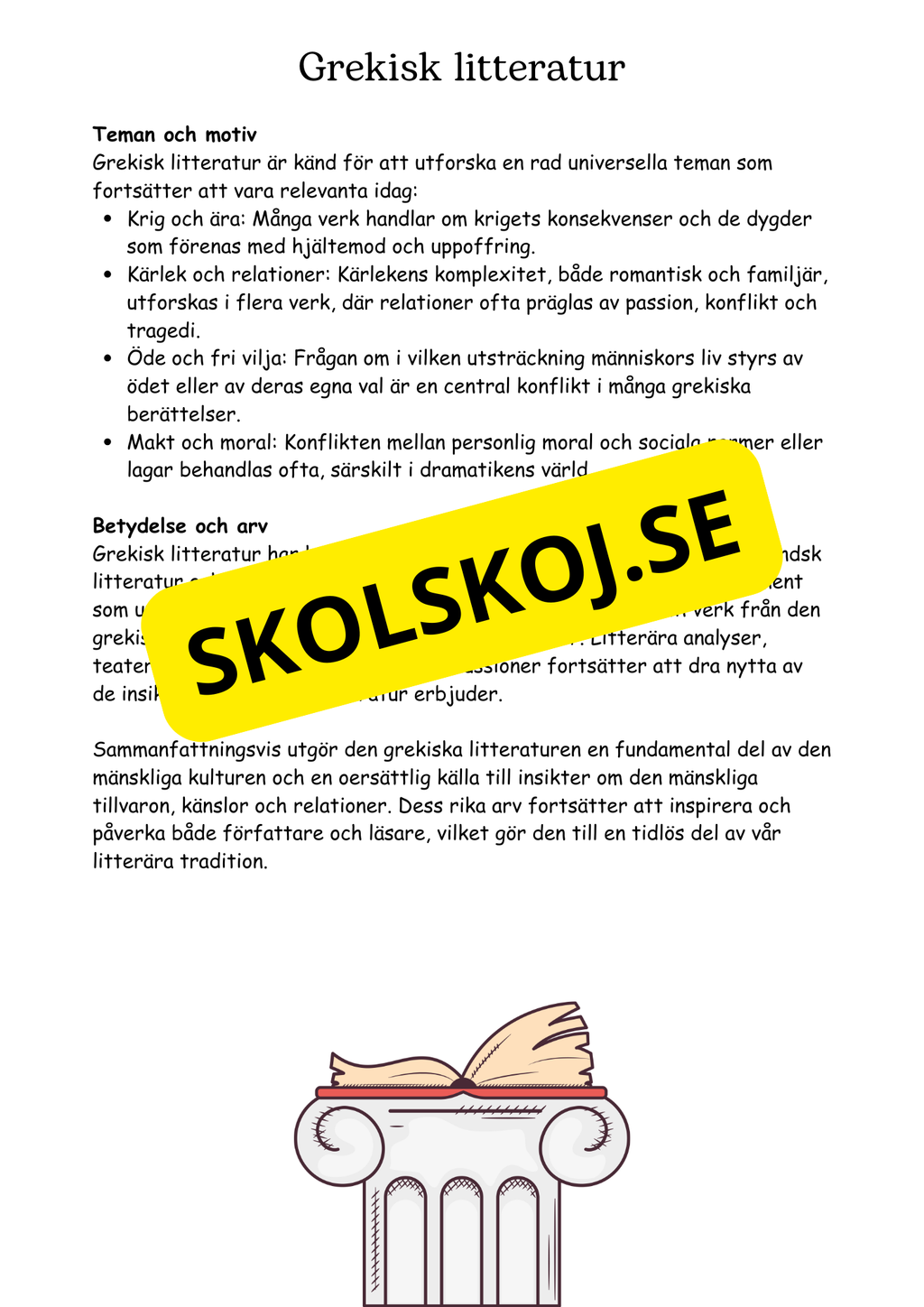 Litteraturhistoria antiken - Läsförståelse + Frågor