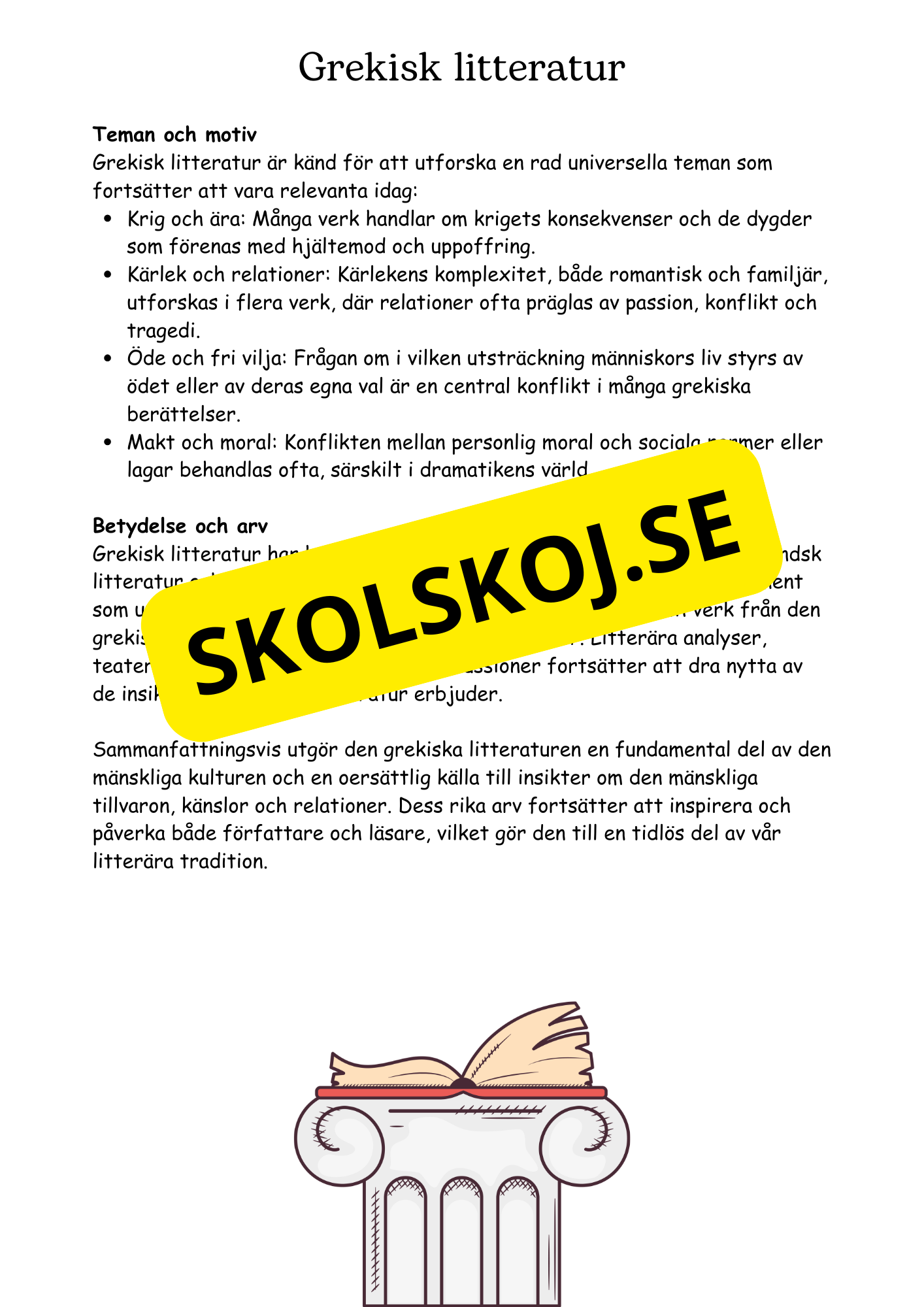 Litteraturhistoria antiken - Läsförståelse + Frågor