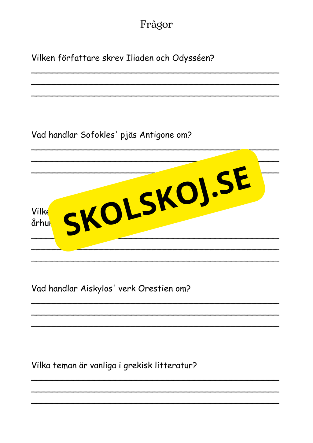 Litteraturhistoria antiken - Läsförståelse + Frågor