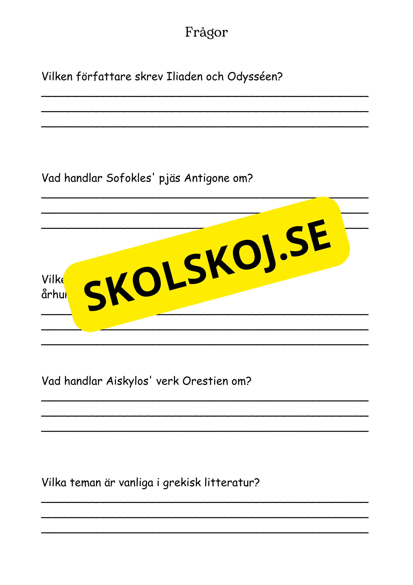 Litteraturhistoria antiken - Läsförståelse + Frågor