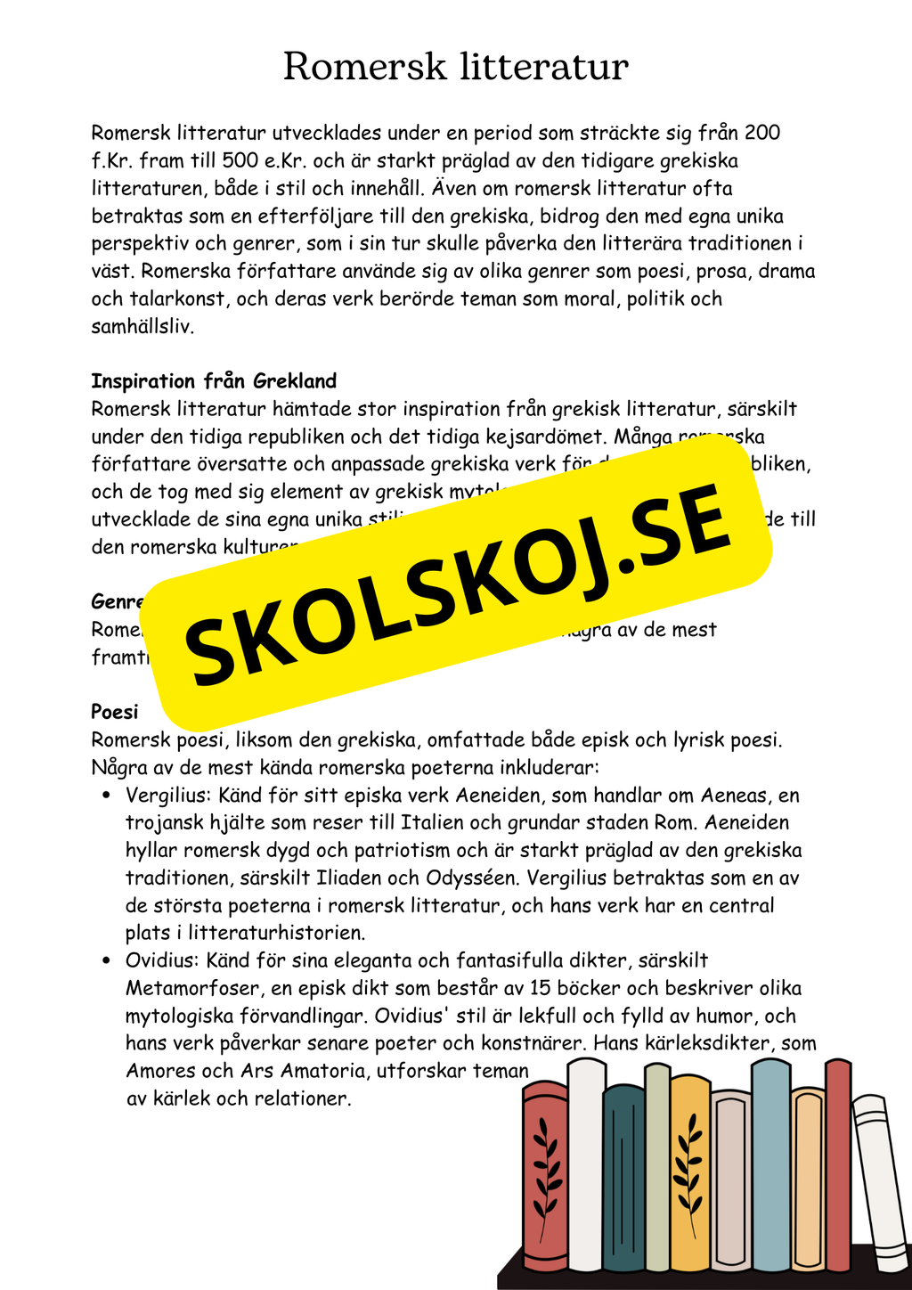 Litteraturhistoria antiken - Läsförståelse + Frågor