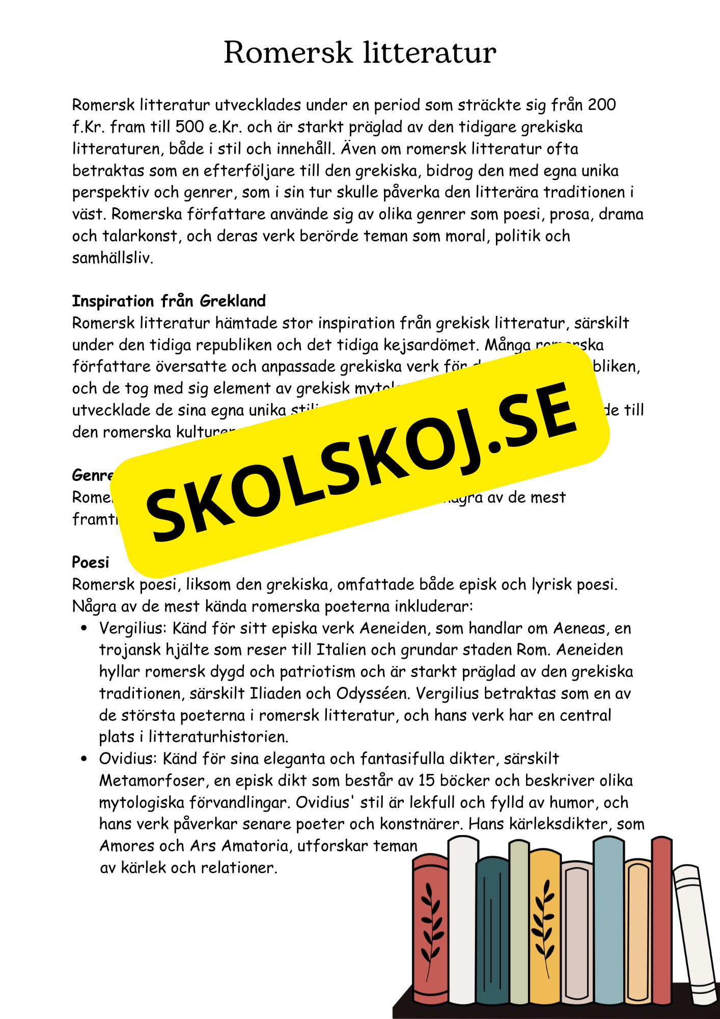 Litteraturhistoria antiken - Läsförståelse + Frågor