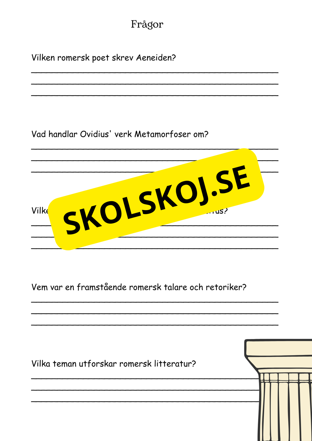 Litteraturhistoria antiken - Läsförståelse + Frågor