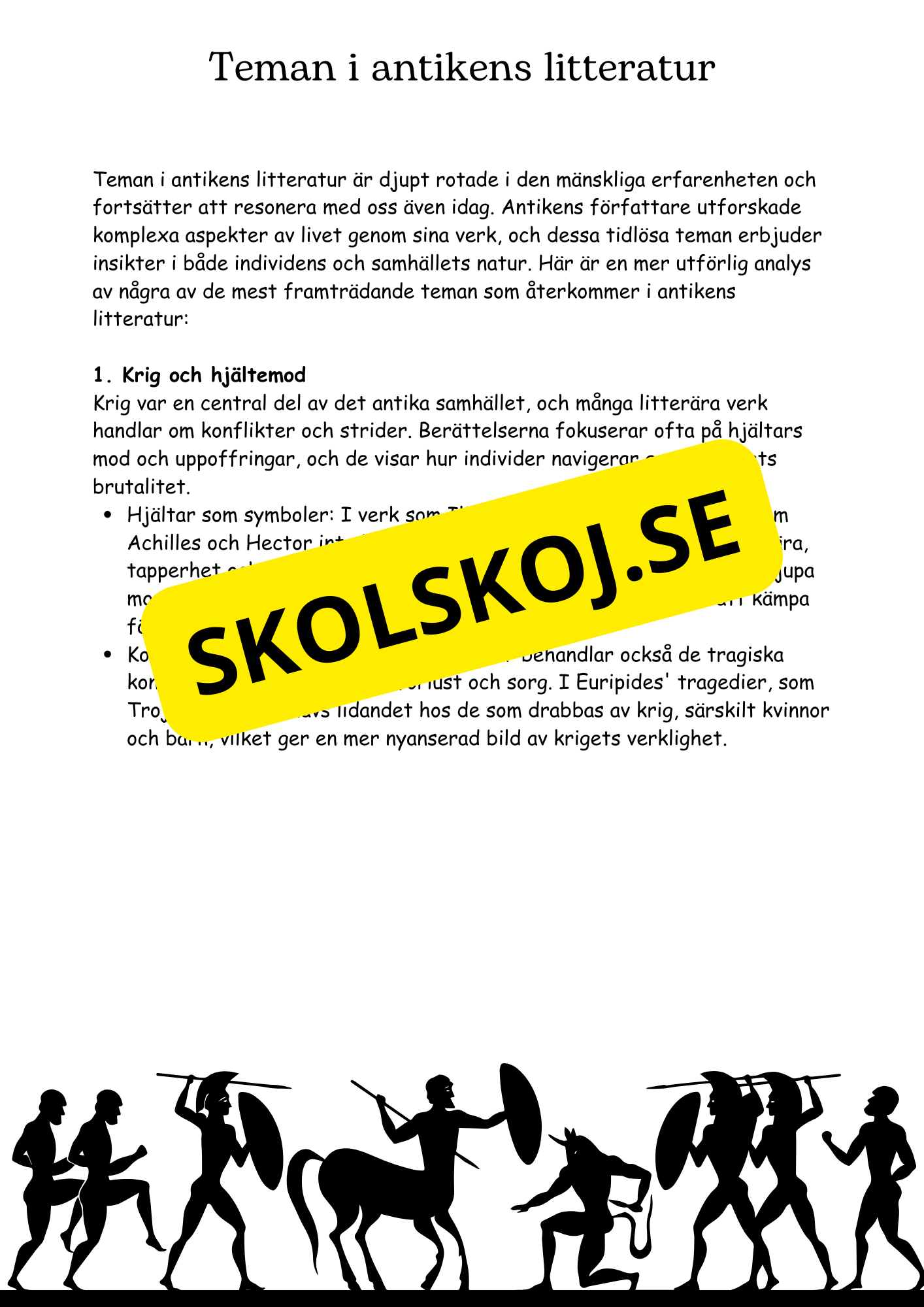 Litteraturhistoria antiken - Läsförståelse + Frågor