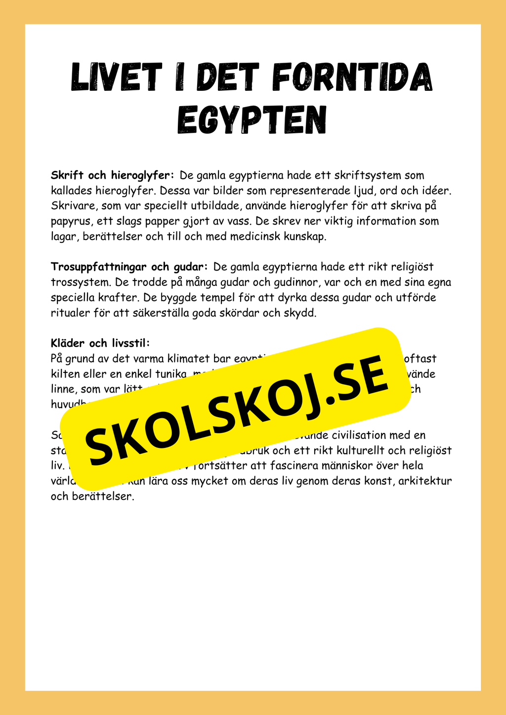 Livet i det forntida Egypten - Årskurs 4 - 6