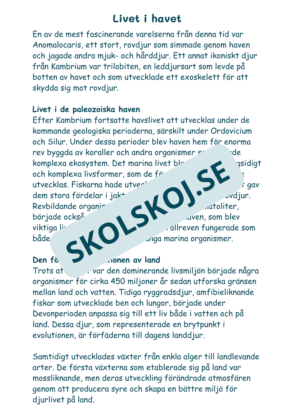 Livets utveckling - Läsförståelse + frågor (51 sidor)