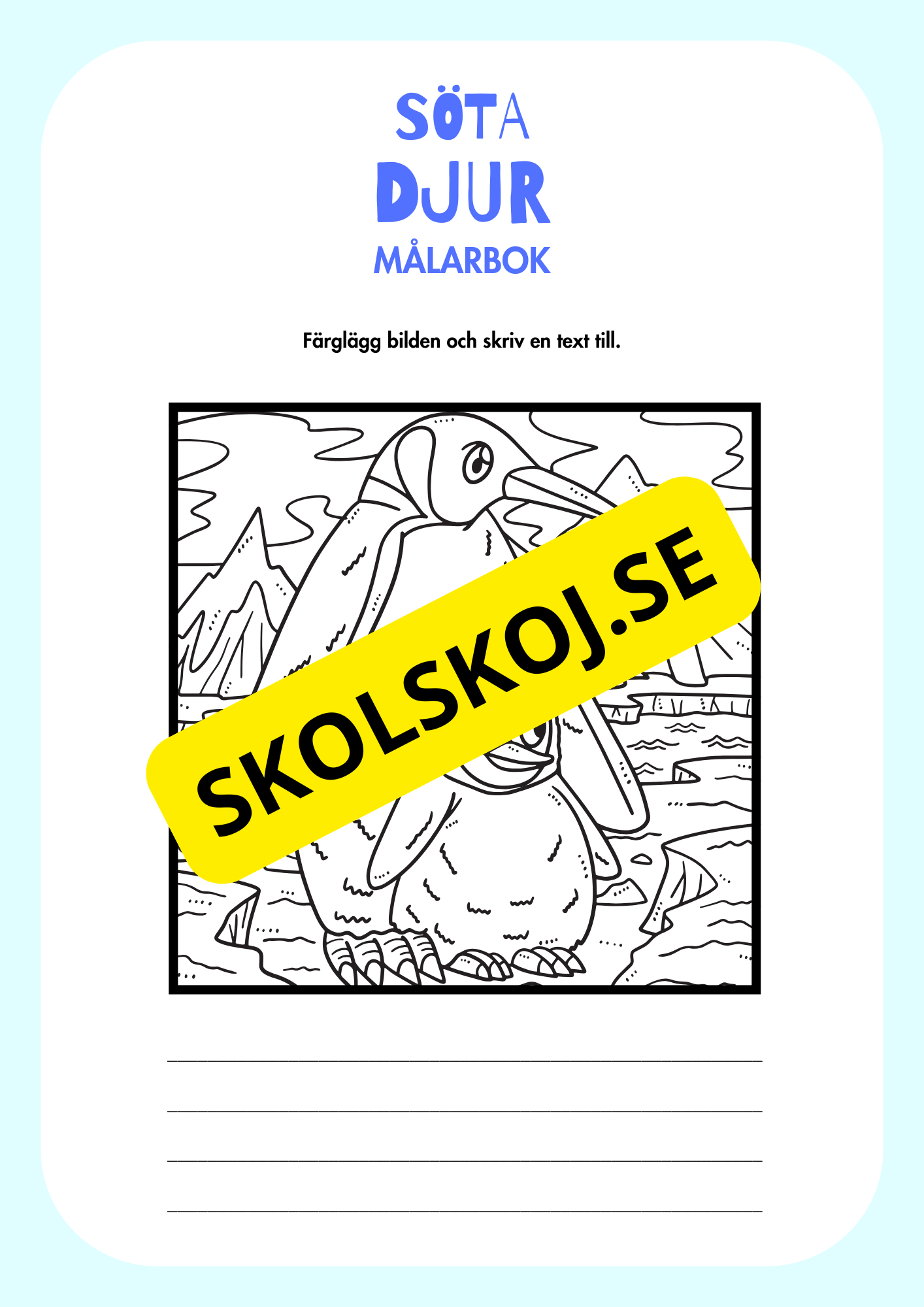 Målarbok söta djur - Färglägg och skriv