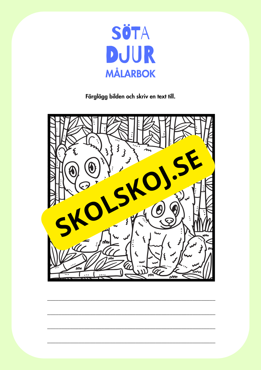 Målarbok söta djur - Färglägg och skriv