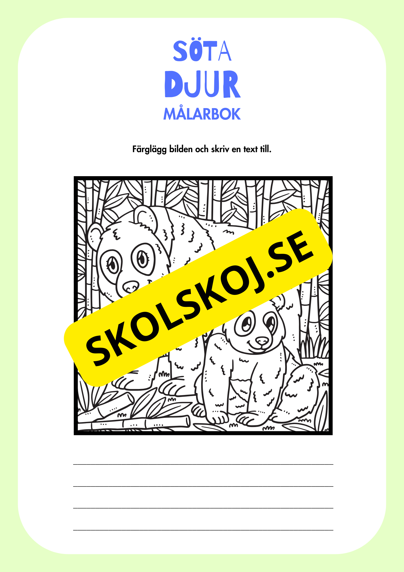 Målarbok söta djur - Färglägg och skriv