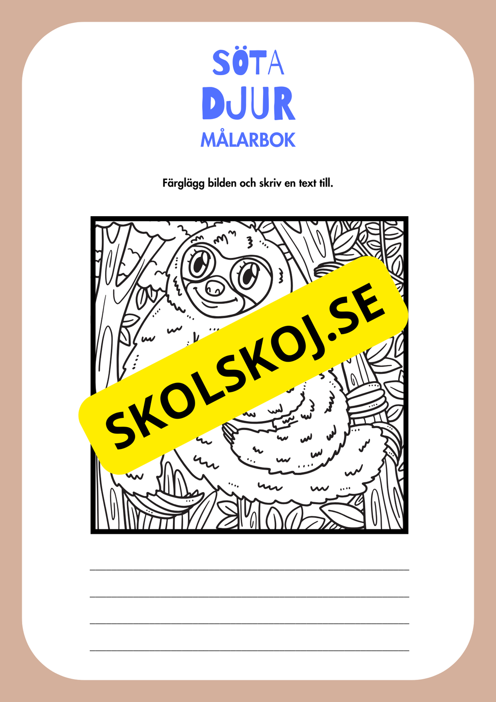 Målarbok söta djur - Färglägg och skriv