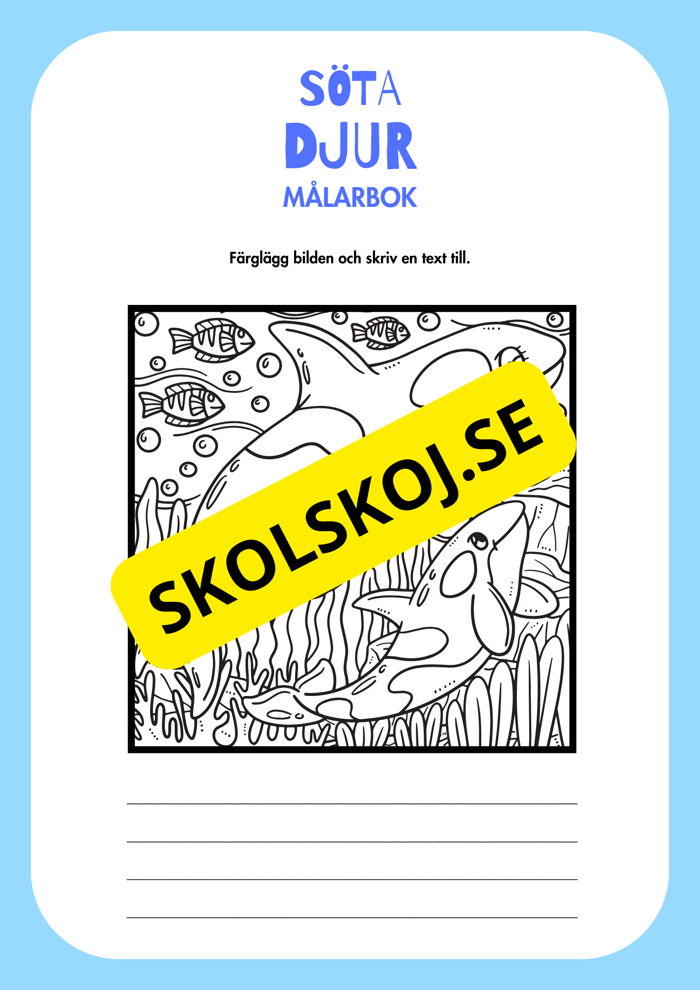 Målarbok söta djur - Färglägg och skriv