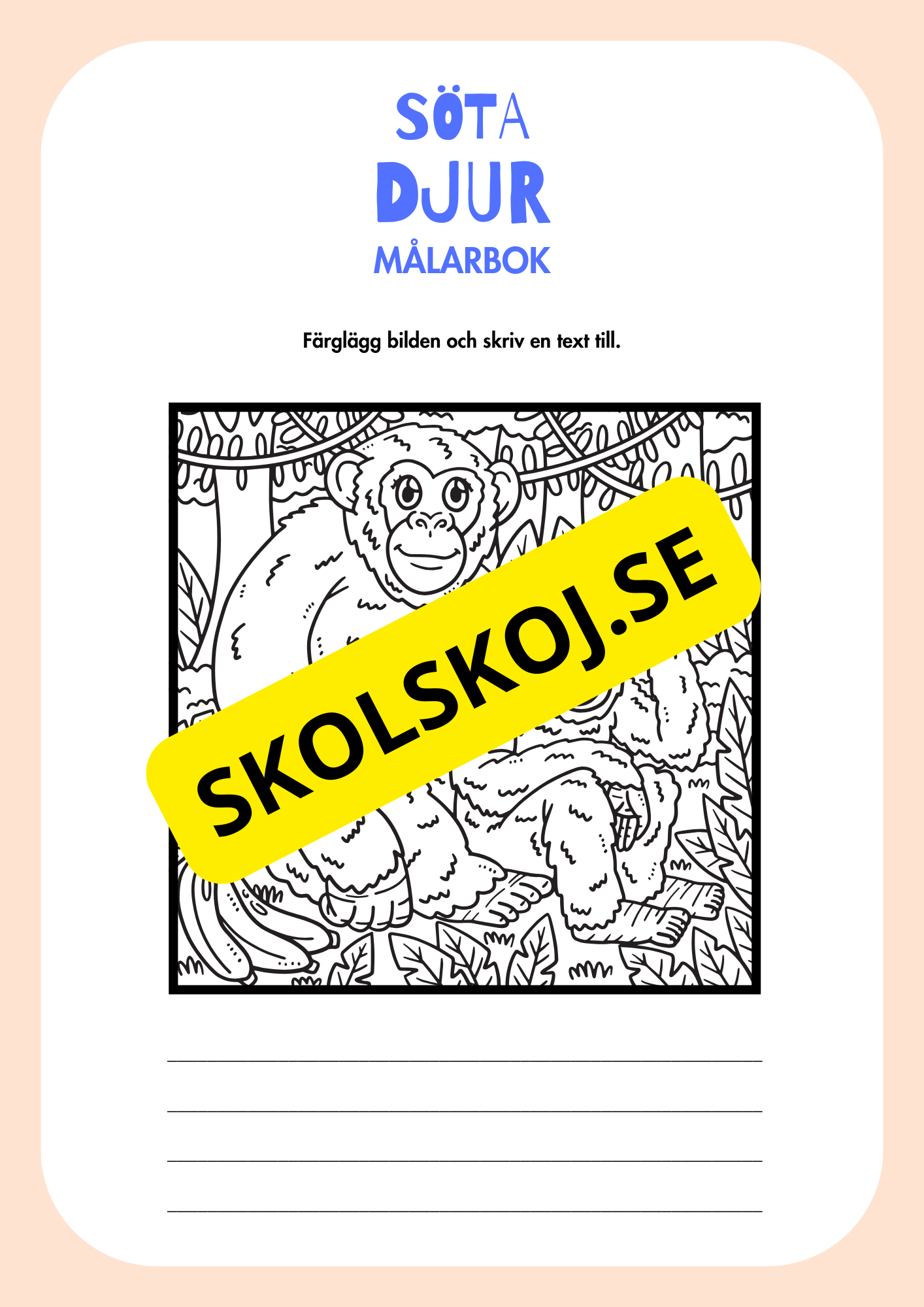 Målarbok söta djur - Färglägg och skriv