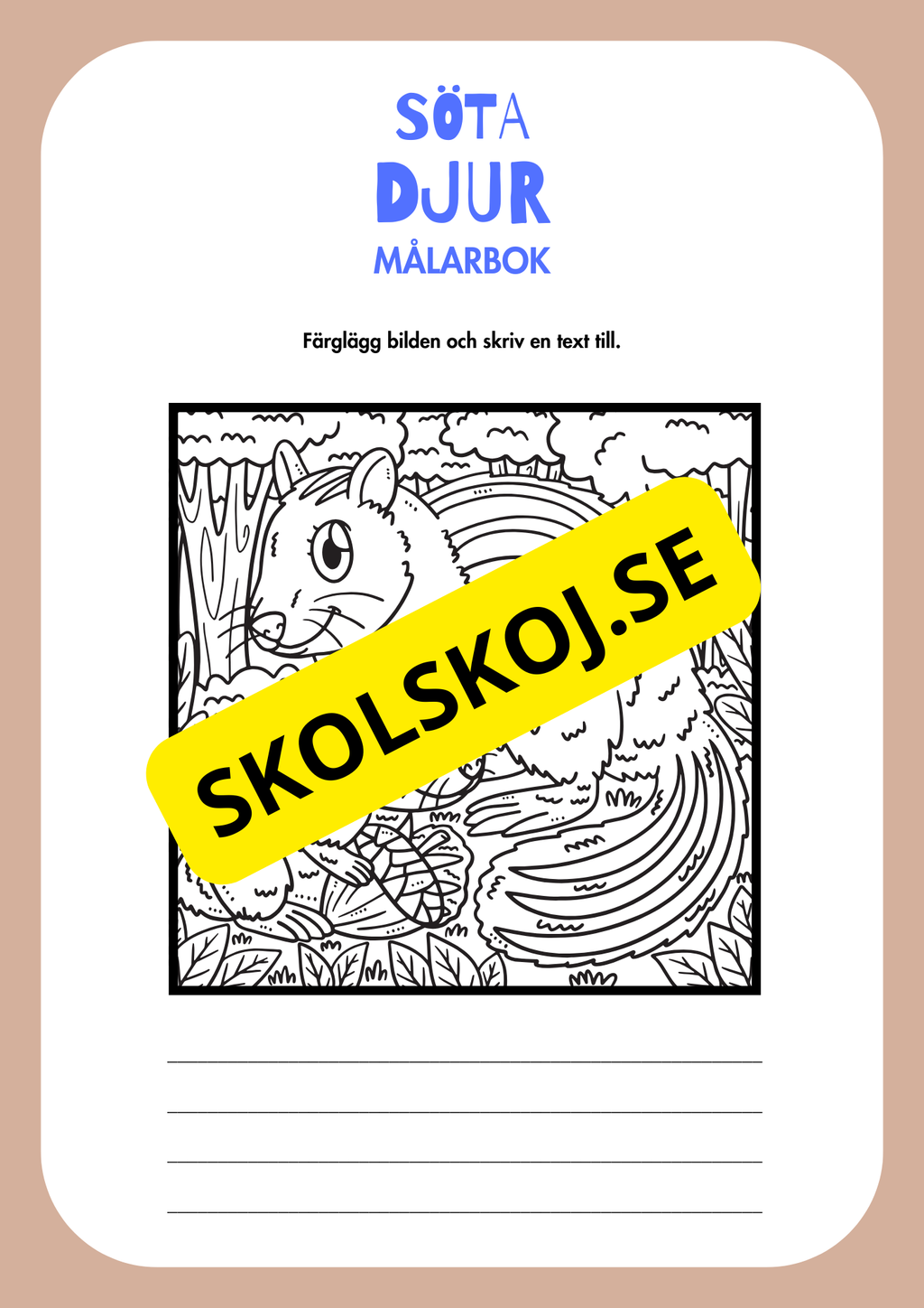Målarbok söta djur - Färglägg och skriv