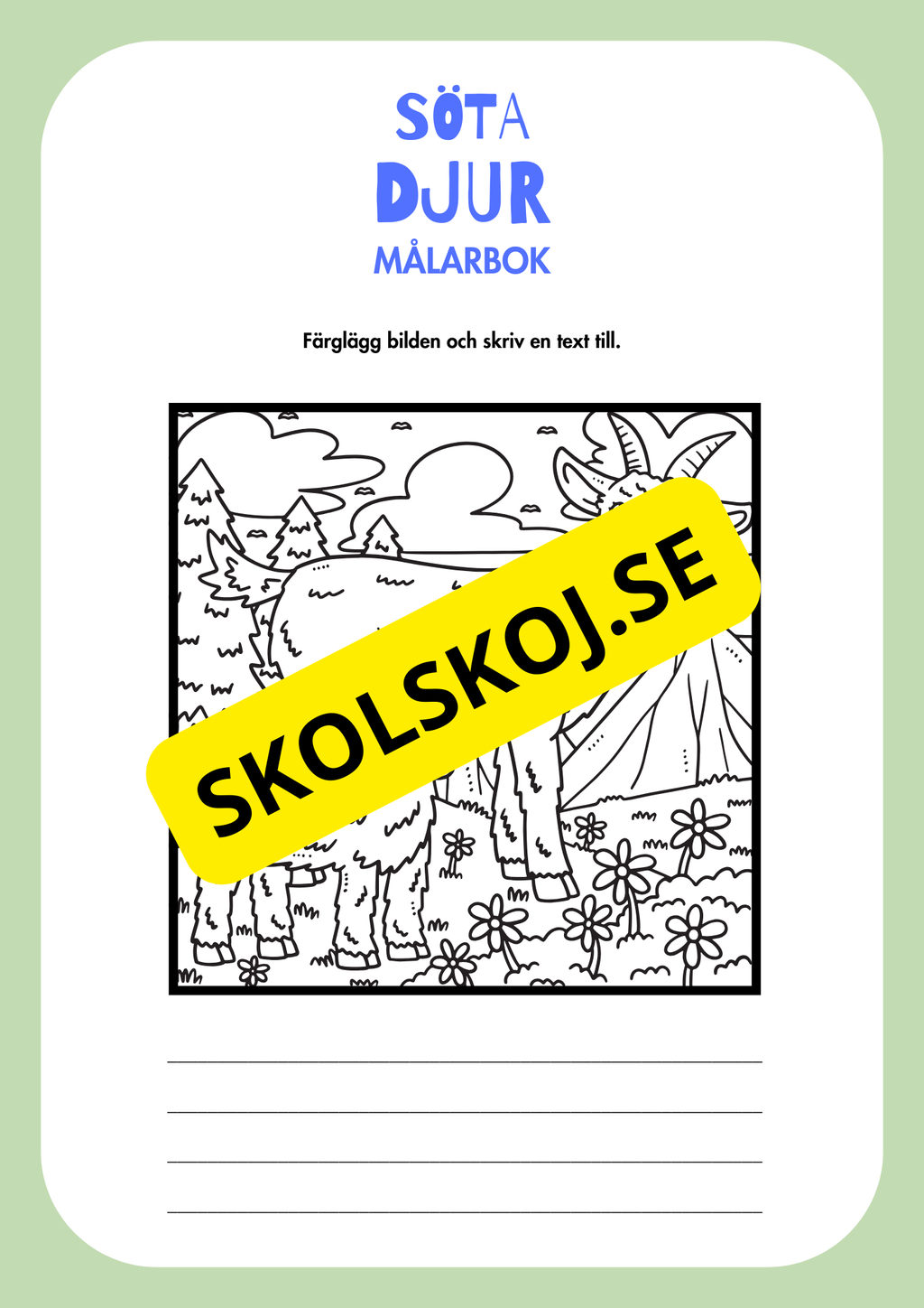 Målarbok söta djur - Färglägg och skriv
