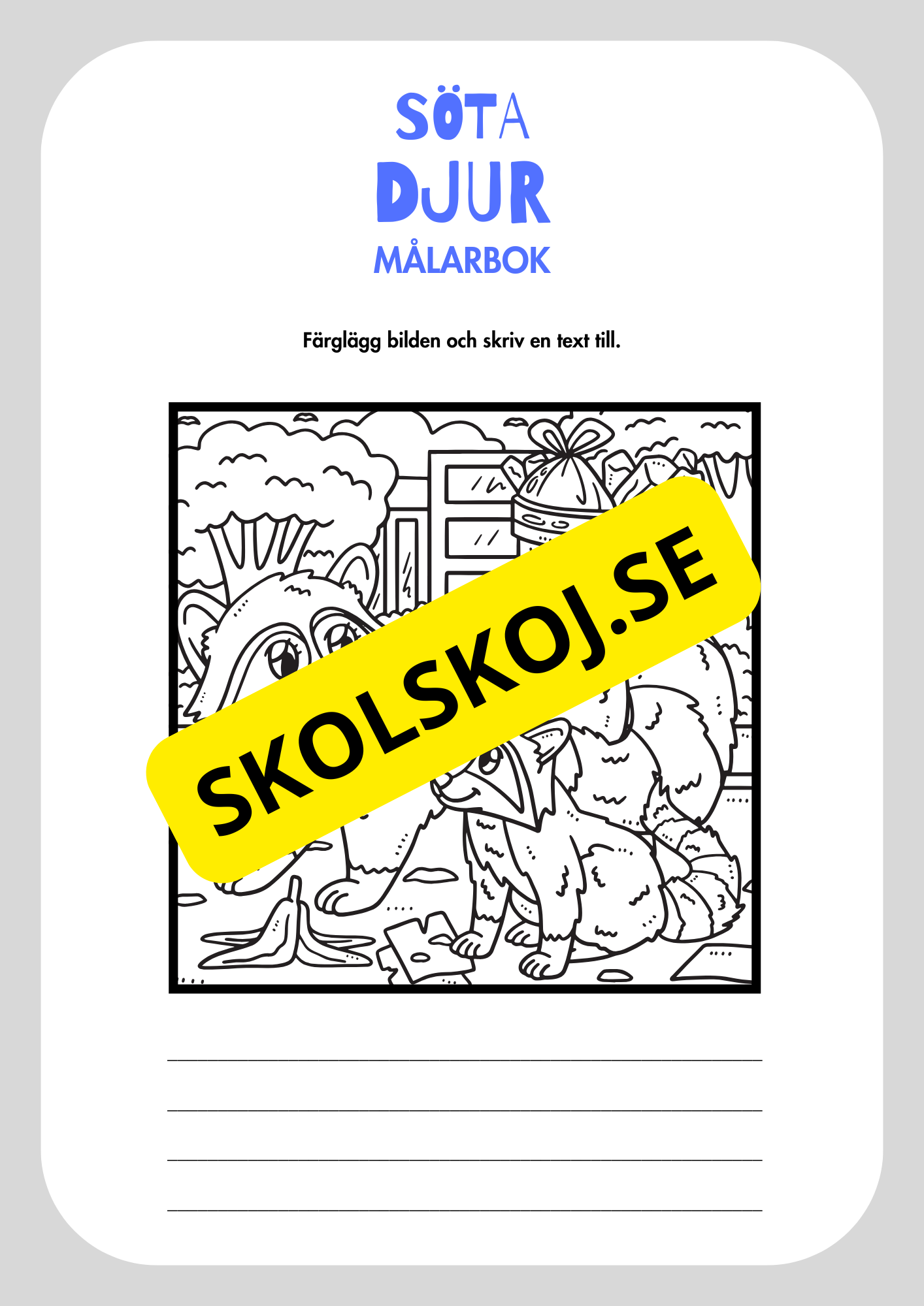 Målarbok söta djur - Färglägg och skriv