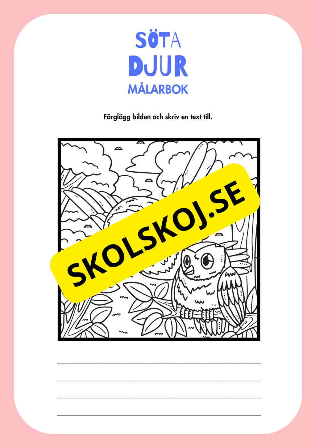 Målarbok söta djur - Färglägg och skriv