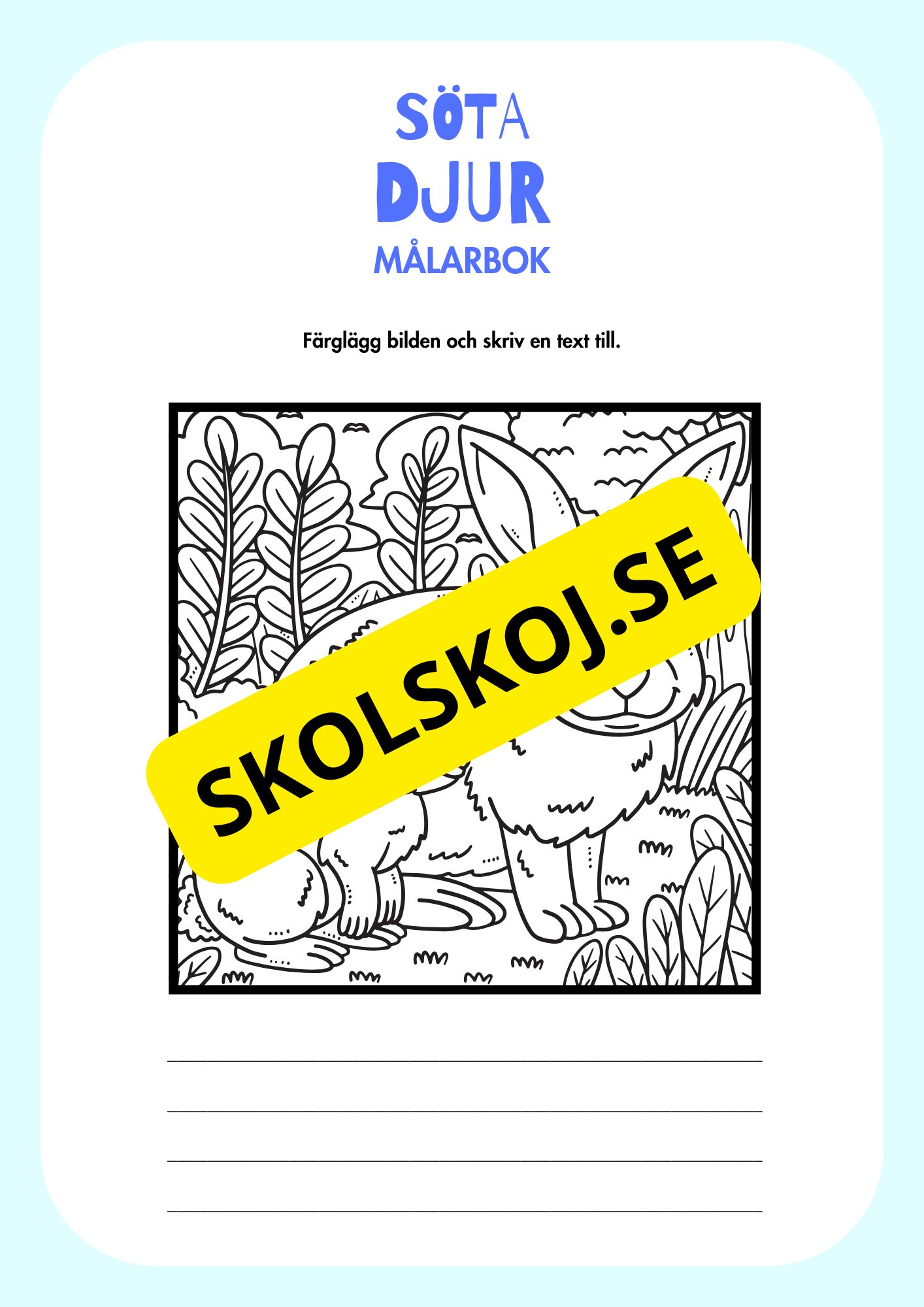 Målarbok söta djur - Färglägg och skriv