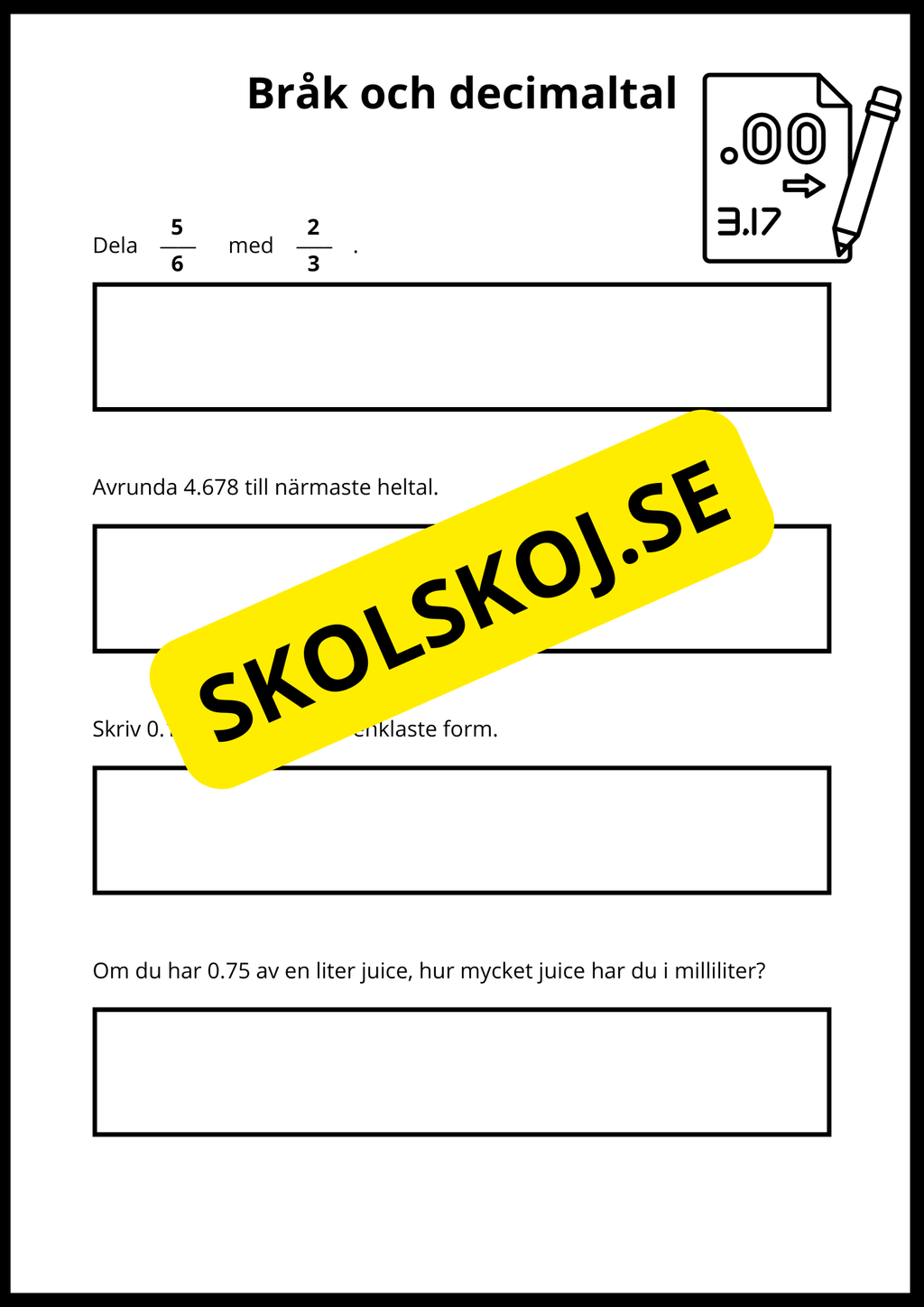 Matematiska repetitionsuppgifter årskurs 7 - 8 (50 st)