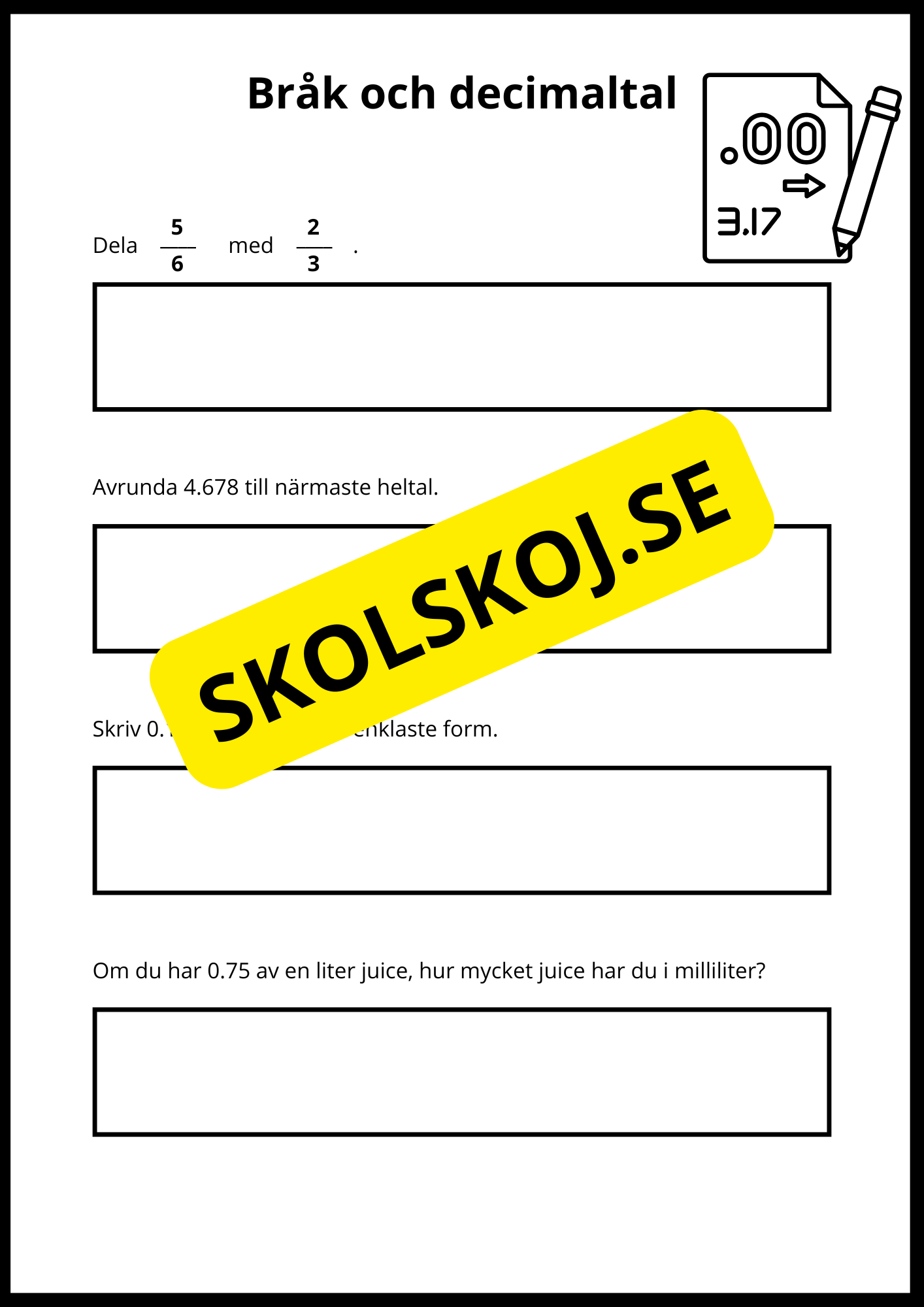 Matematiska repetitionsuppgifter årskurs 7 - 8 (50 st)