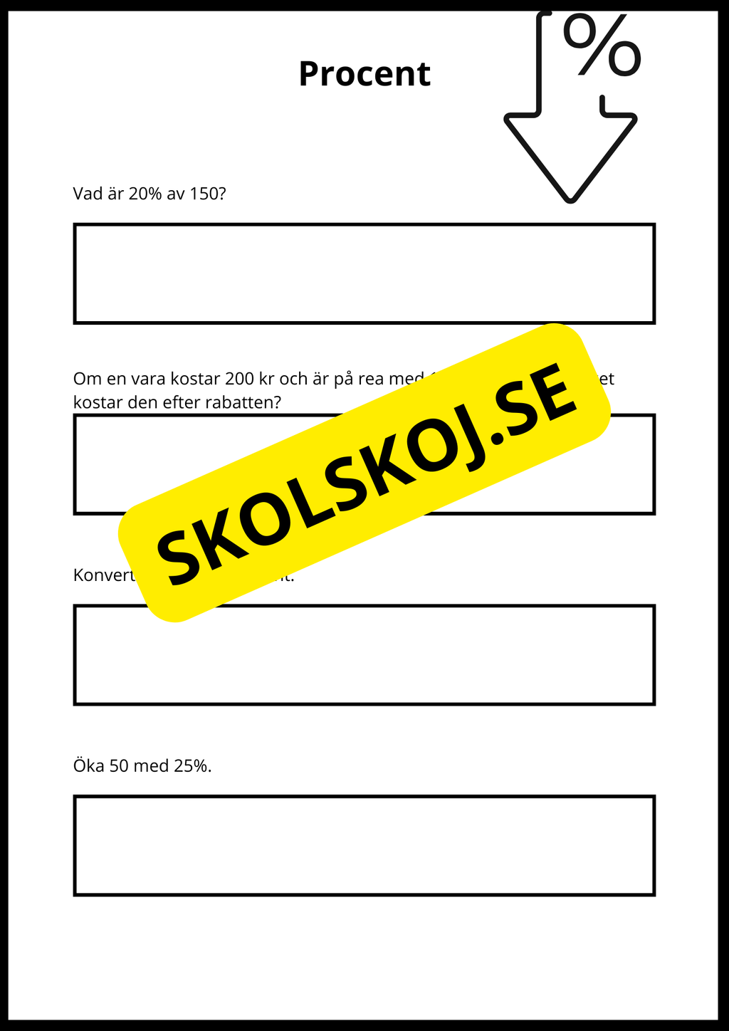 Matematiska repetitionsuppgifter årskurs 7 - 8 (50 st)