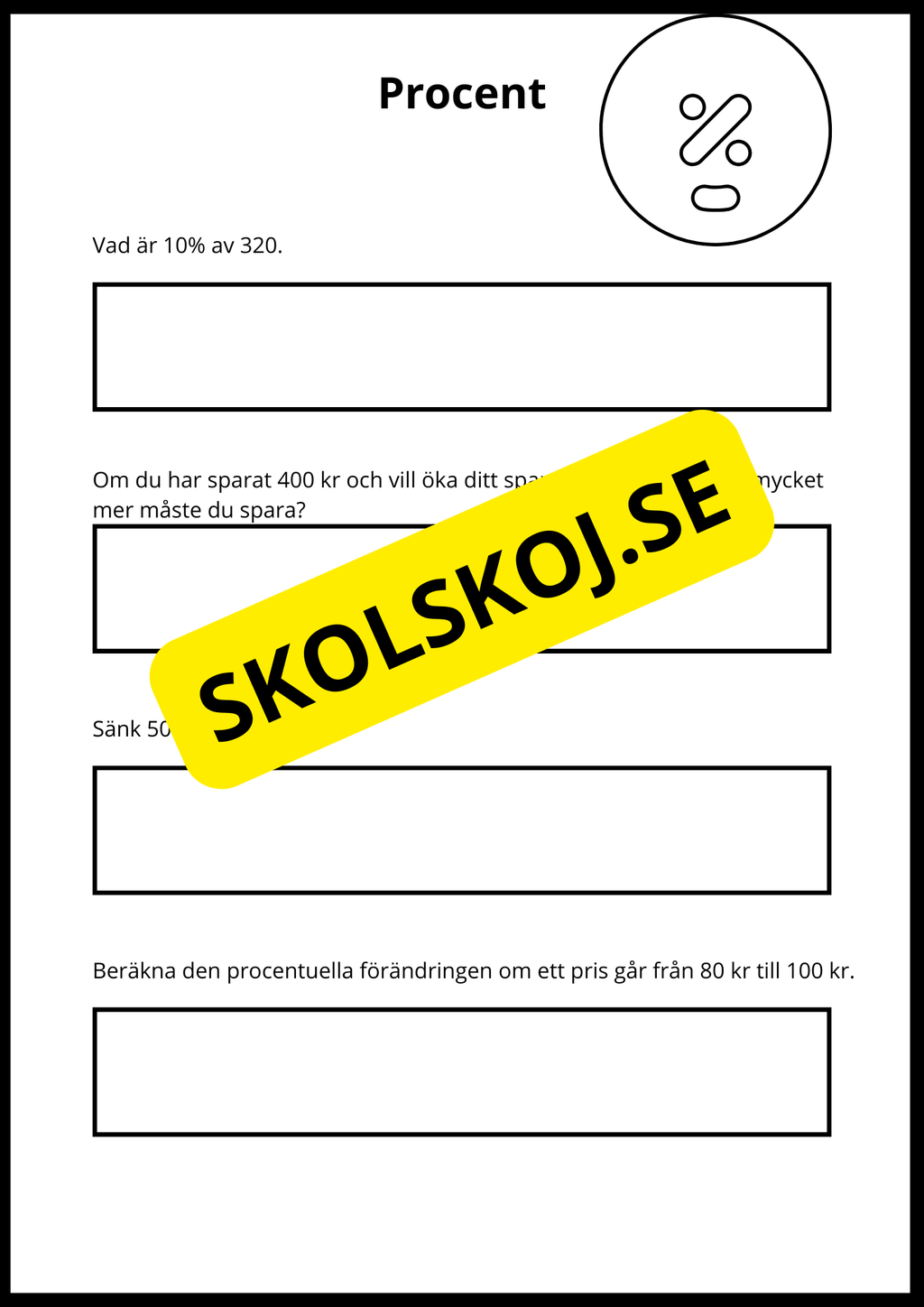 Matematiska repetitionsuppgifter årskurs 7 - 8 (50 st)