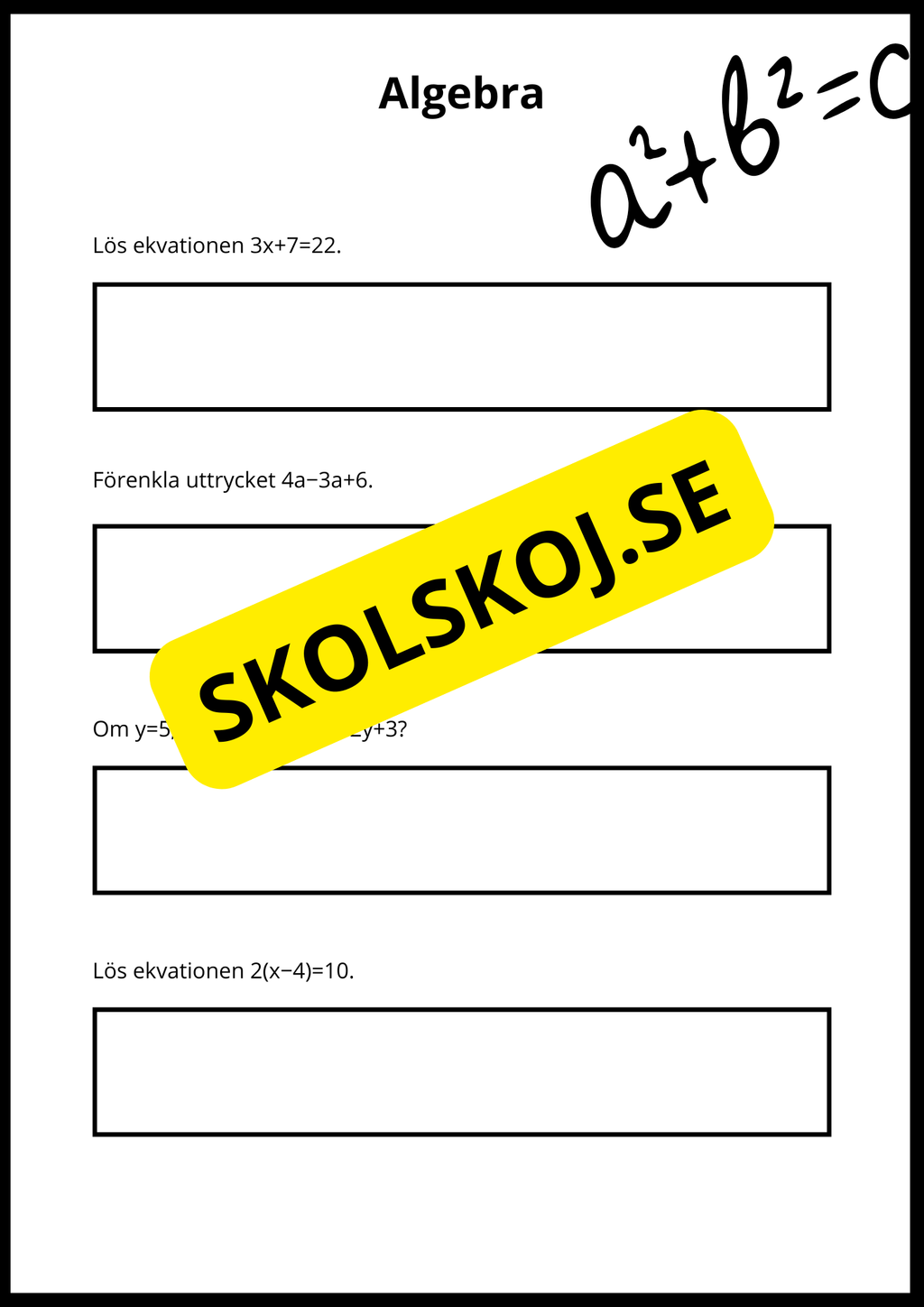 Matematiska repetitionsuppgifter årskurs 7 - 8 (50 st)