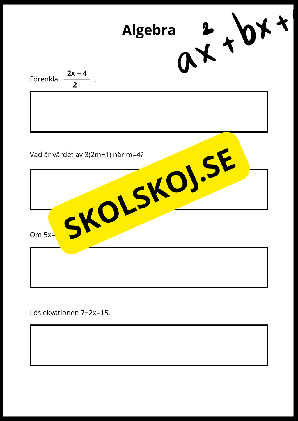 Matematiska repetitionsuppgifter årskurs 7 - 8 (50 st)