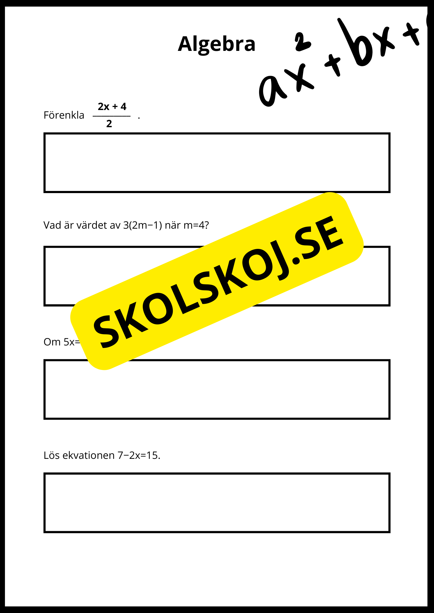 Matematiska repetitionsuppgifter årskurs 7 - 8 (50 st)
