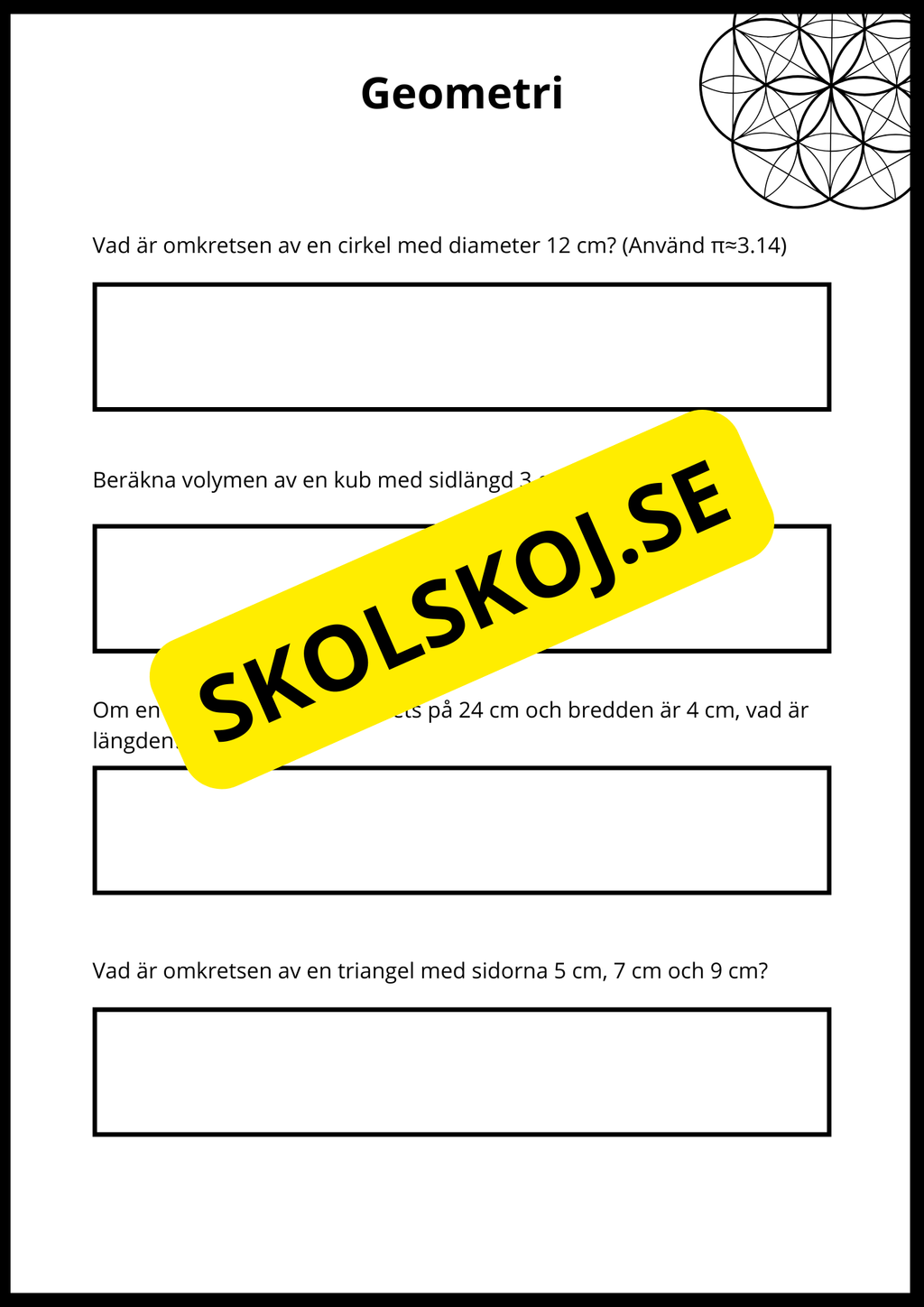 Matematiska repetitionsuppgifter årskurs 7 - 8 (50 st)