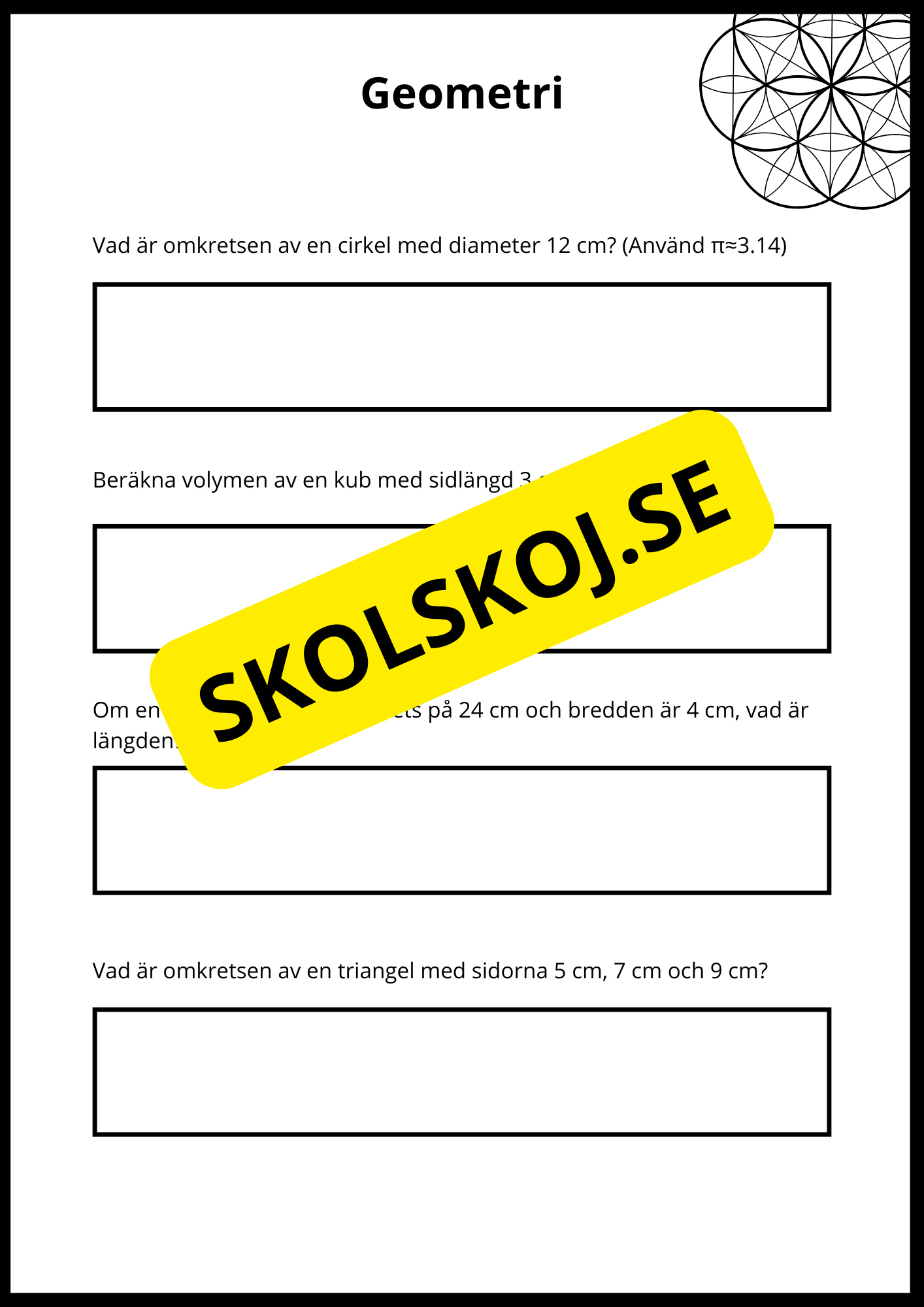 Matematiska repetitionsuppgifter årskurs 7 - 8 (50 st)
